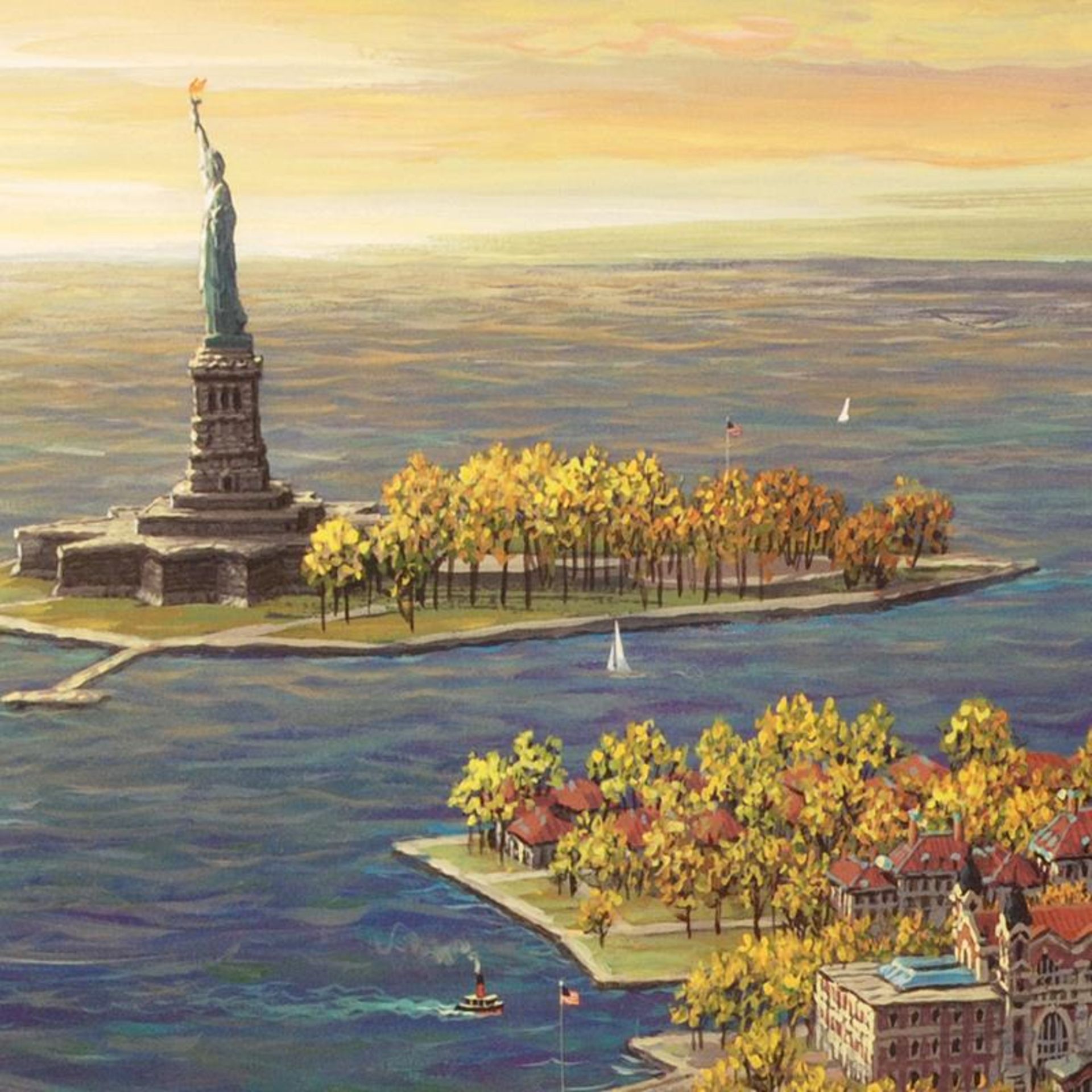 "Ellis Island, Fall" Limited Edition Mixed Media by Alexander Chen, Numbered and - Image 2 of 2