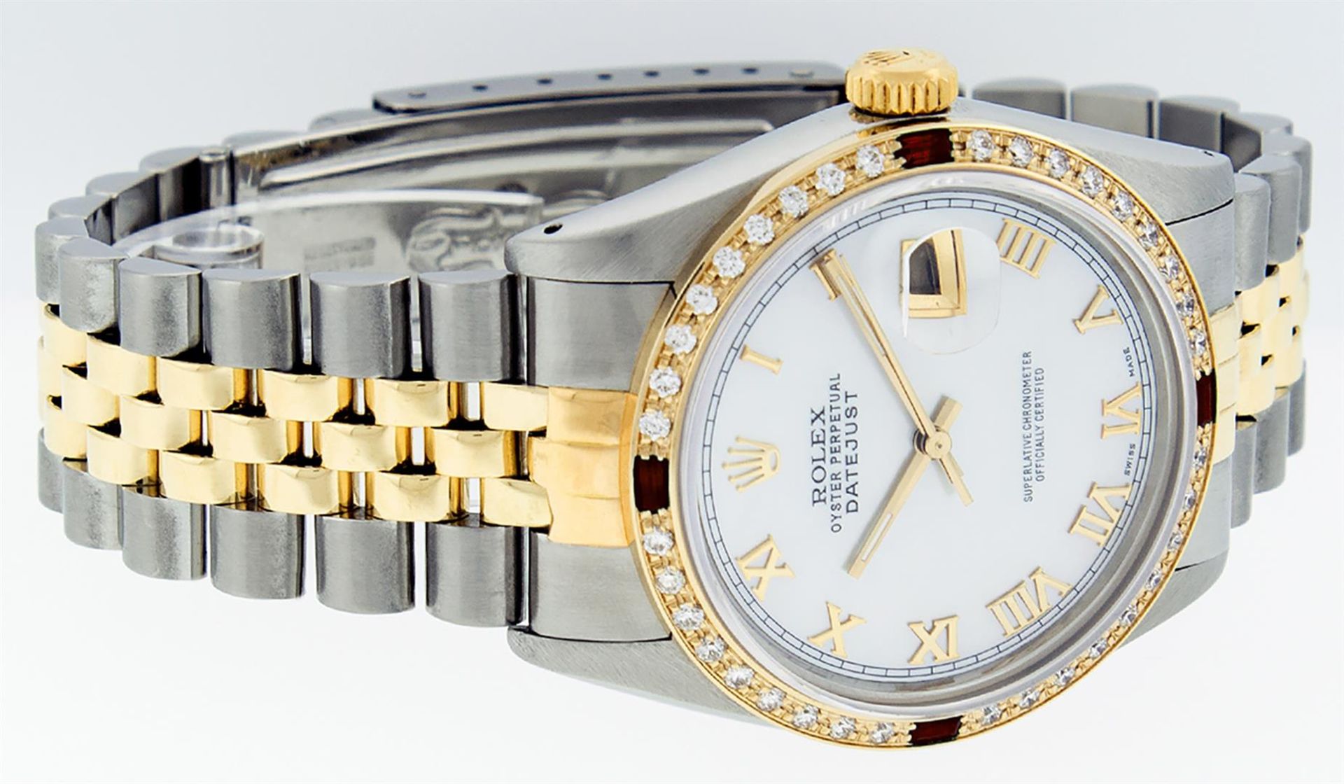 Rolex Mens 2 Tone Mother Of Pearl Diamond & Ruby 36MM Oyster Perpetual Datejust - Image 3 of 9