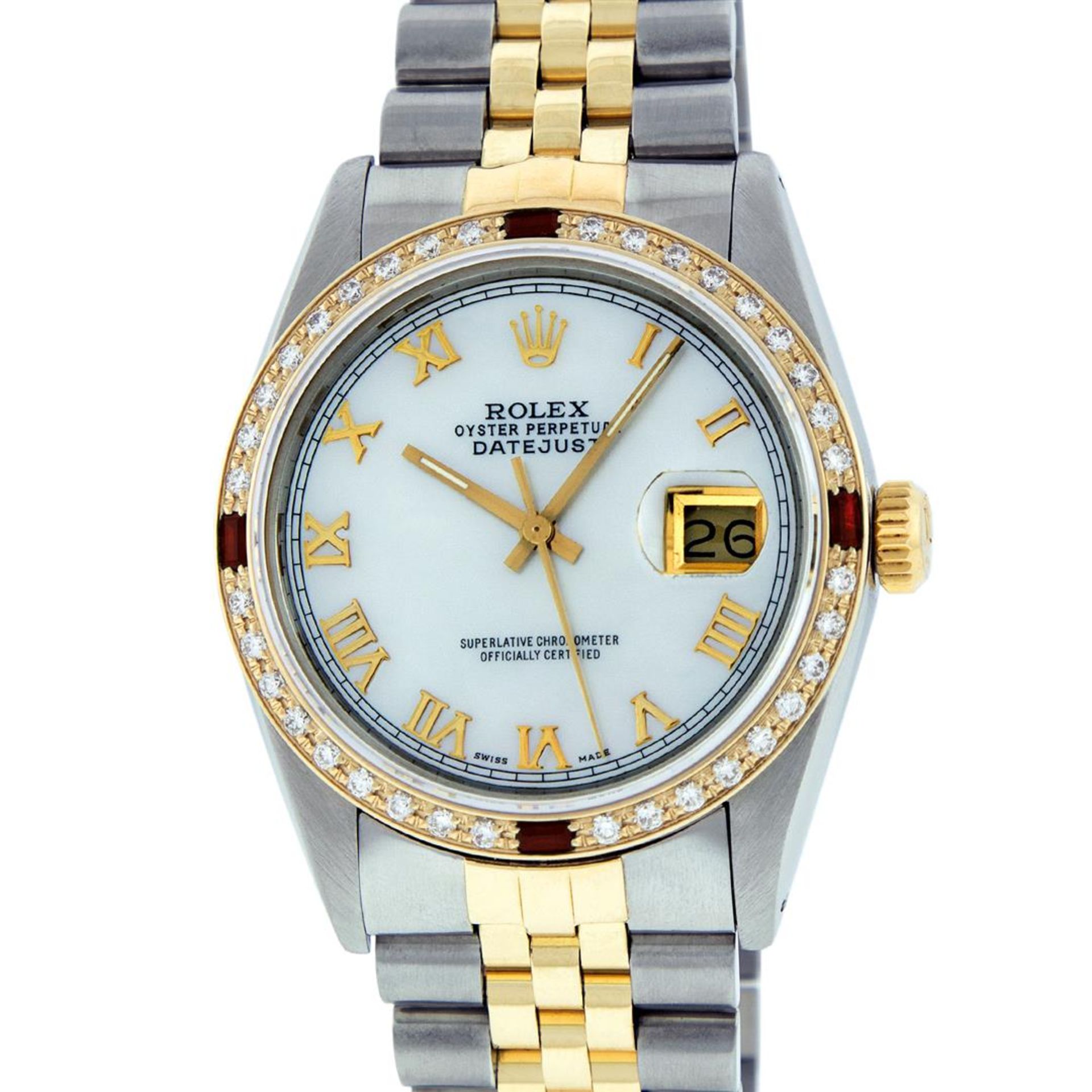 Rolex Mens 2 Tone Mother Of Pearl Diamond & Ruby 36MM Oyster Perpetual Datejust - Image 2 of 9