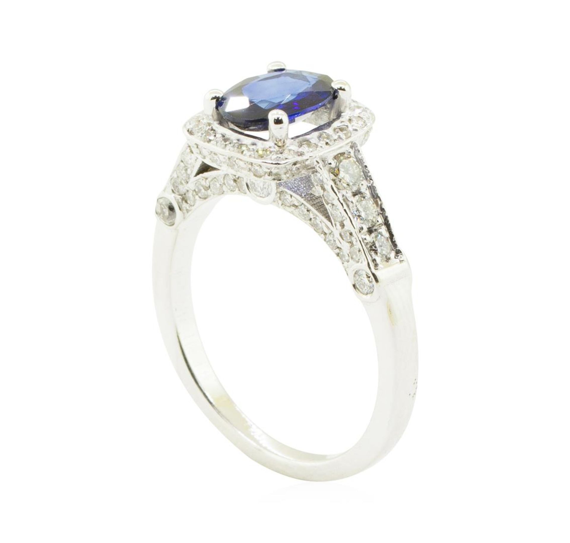 1.90 ctw Oval Brilliant Blue Sapphire And Diamond Ring - 14KT White Gold - Image 4 of 5