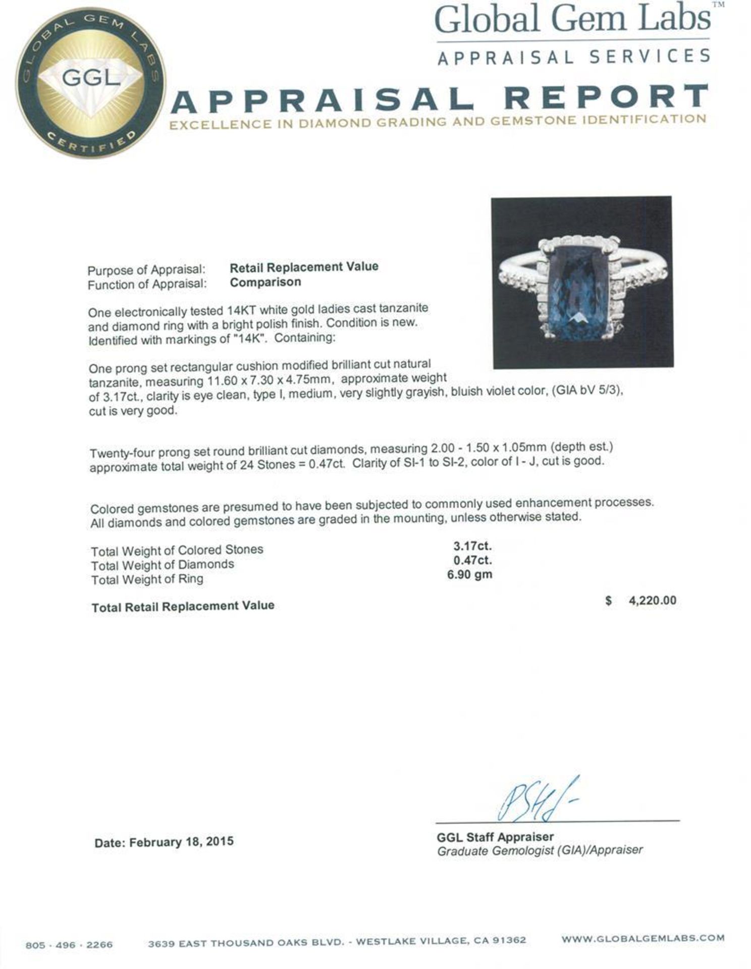 14KT White Gold 3.17 ctw Tanzanite and Diamond Ring - Image 5 of 5