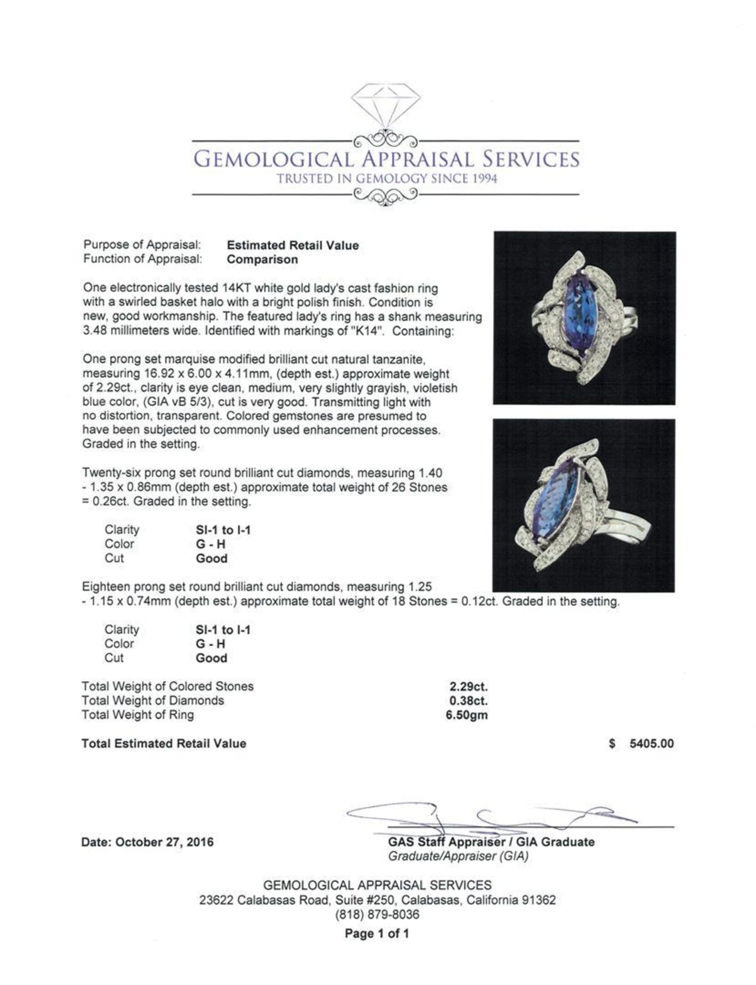 2.29 ctw Tanzanite and Diamond Ring - 14KT White Gold - Image 5 of 5