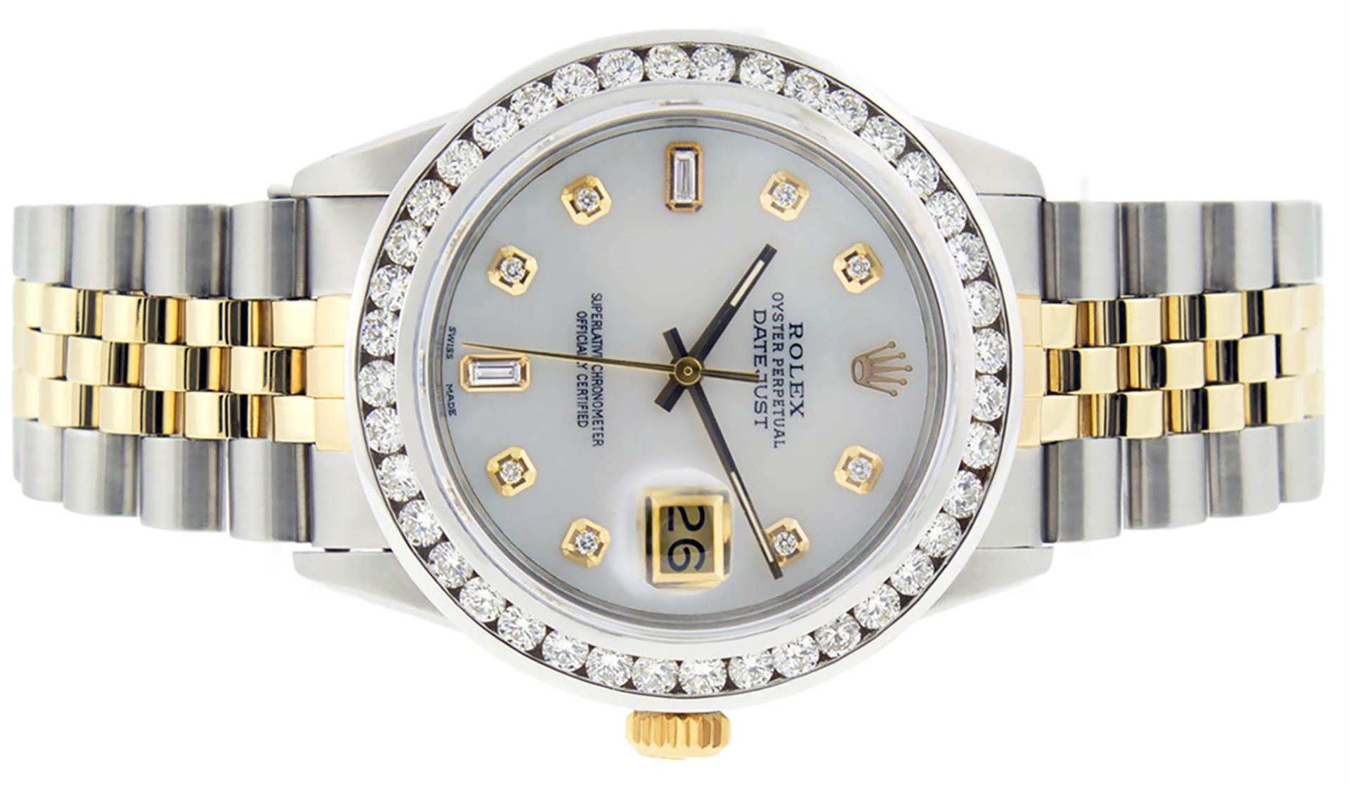 Rolex Mens 2 Tone MOP 3 ctw Channel Set Diamond Datejust 36MM Wristwatch - Image 8 of 9