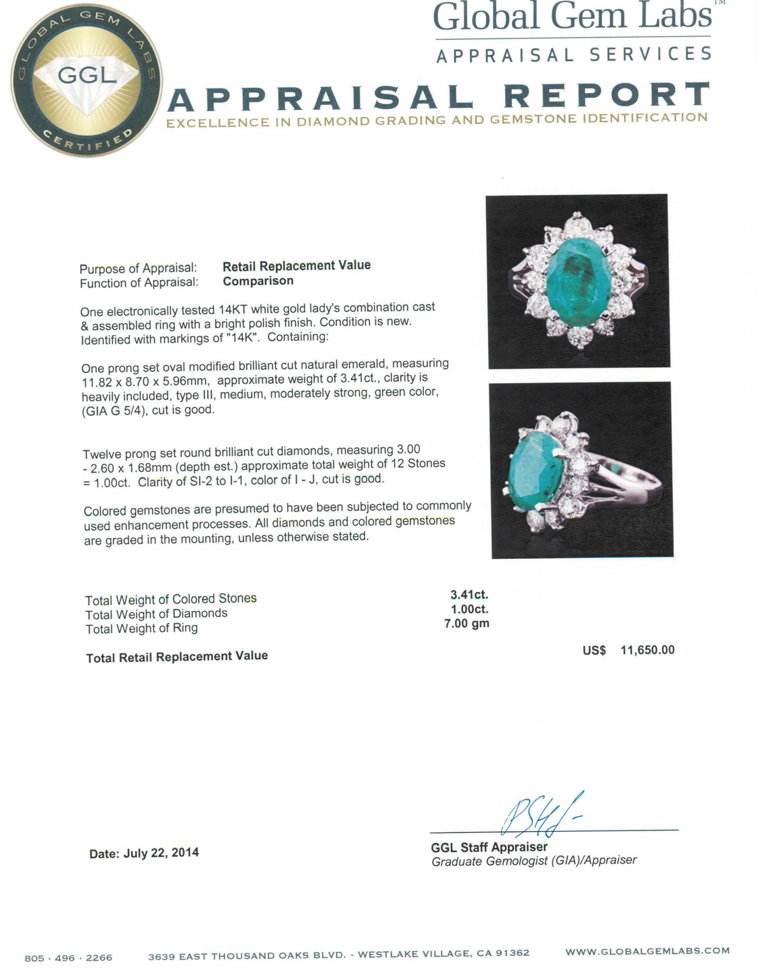 14KT White Gold 3.41 ctw Emerald and Diamond Ring - Image 5 of 5