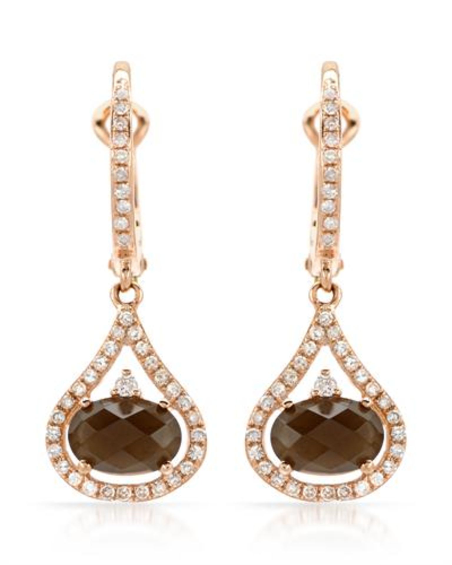 14k Rose Gold 1.94CTW Diamond and Smokey Quartz Earrings, (I1/I)