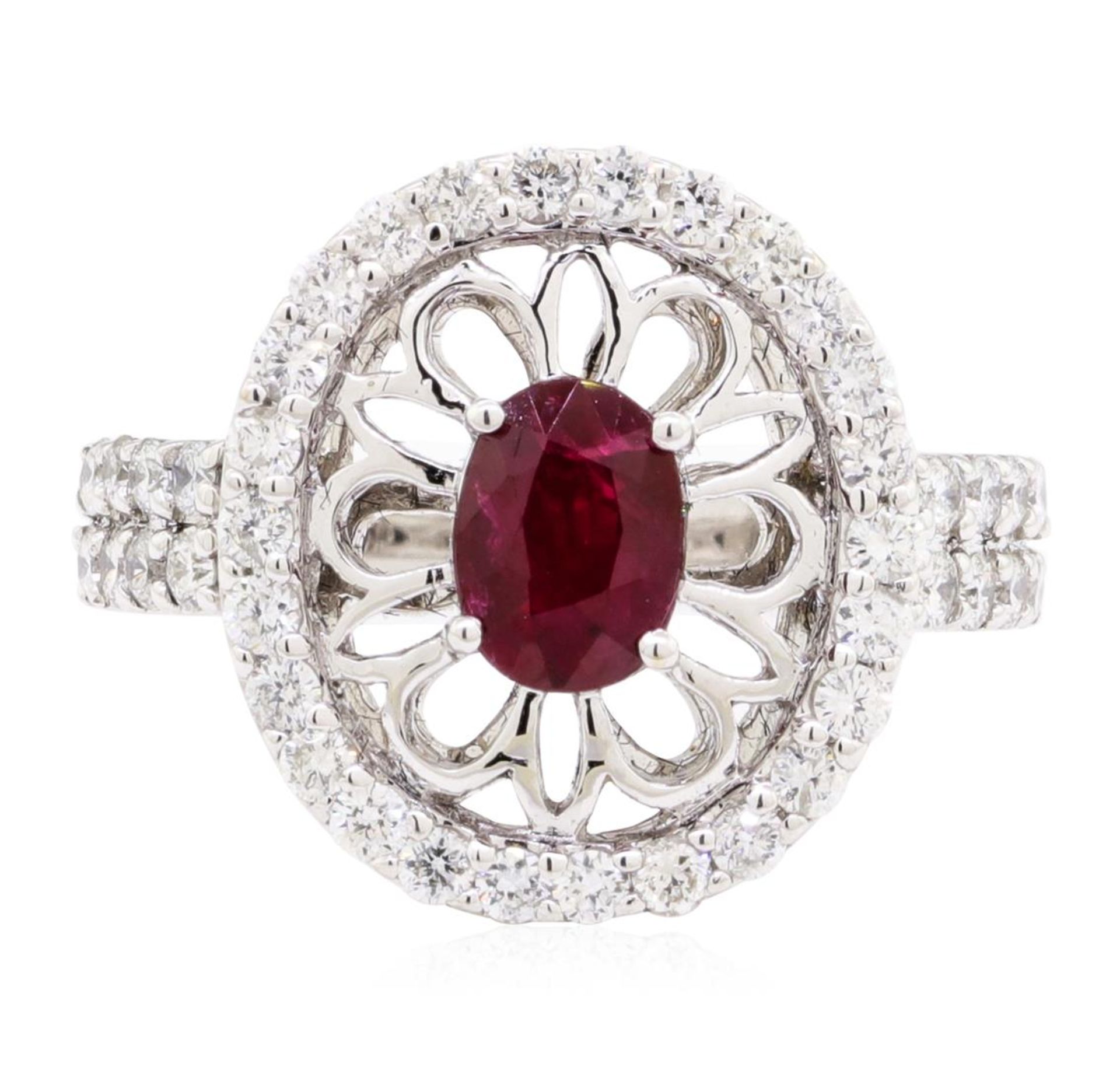 1.78 ctw Oval Mixed Ruby And Round Brilliant Cut Diamond Ring - 14KT White Gold - Image 2 of 5