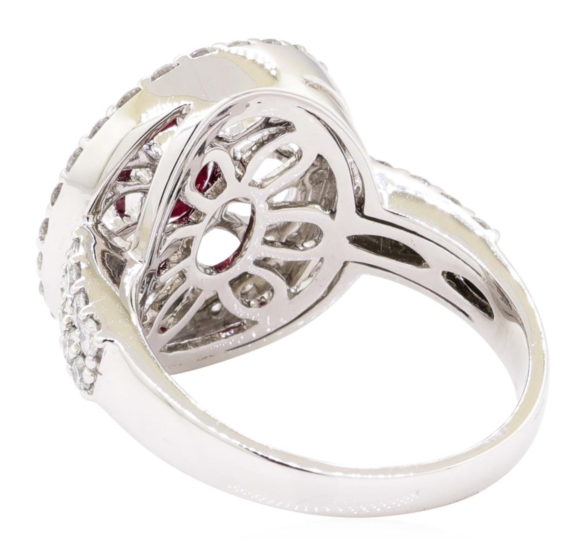 1.78 ctw Oval Mixed Ruby And Round Brilliant Cut Diamond Ring - 14KT White Gold - Image 3 of 5
