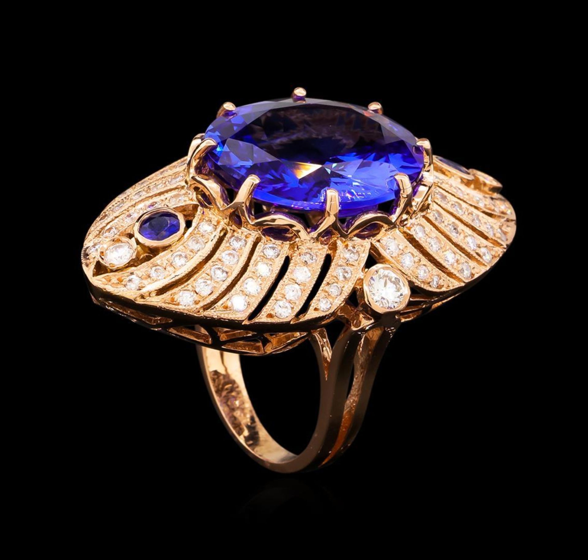 15.02 ctw Tanzanite, Sapphire and Diamond Ring - 14KT Rose Gold - Image 4 of 6