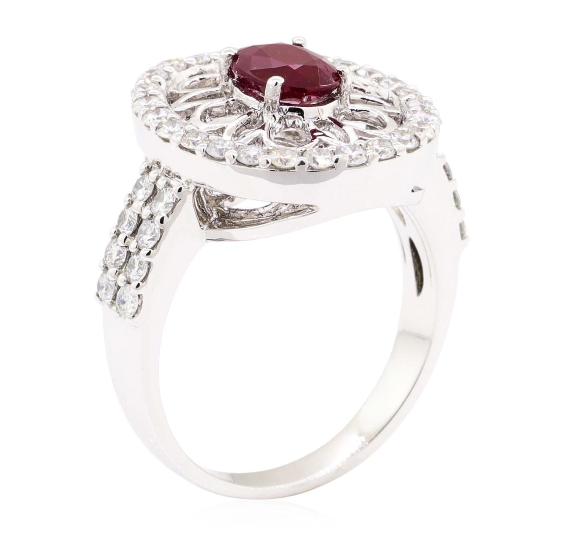 1.78 ctw Oval Mixed Ruby And Round Brilliant Cut Diamond Ring - 14KT White Gold - Image 4 of 5