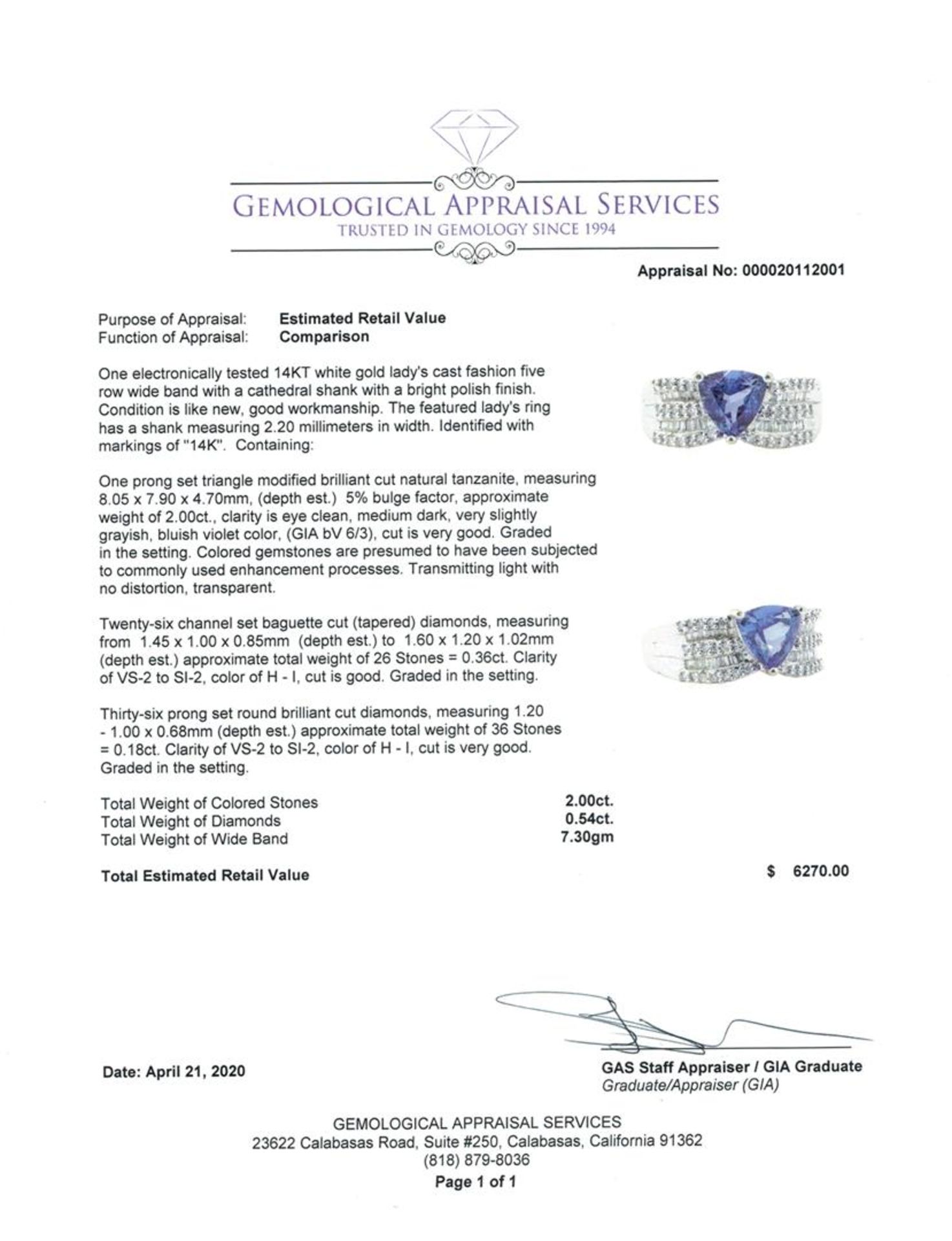 2.54 ctw Tanzanite And Diamond Wide Band - 14KT White Gold - Image 5 of 5