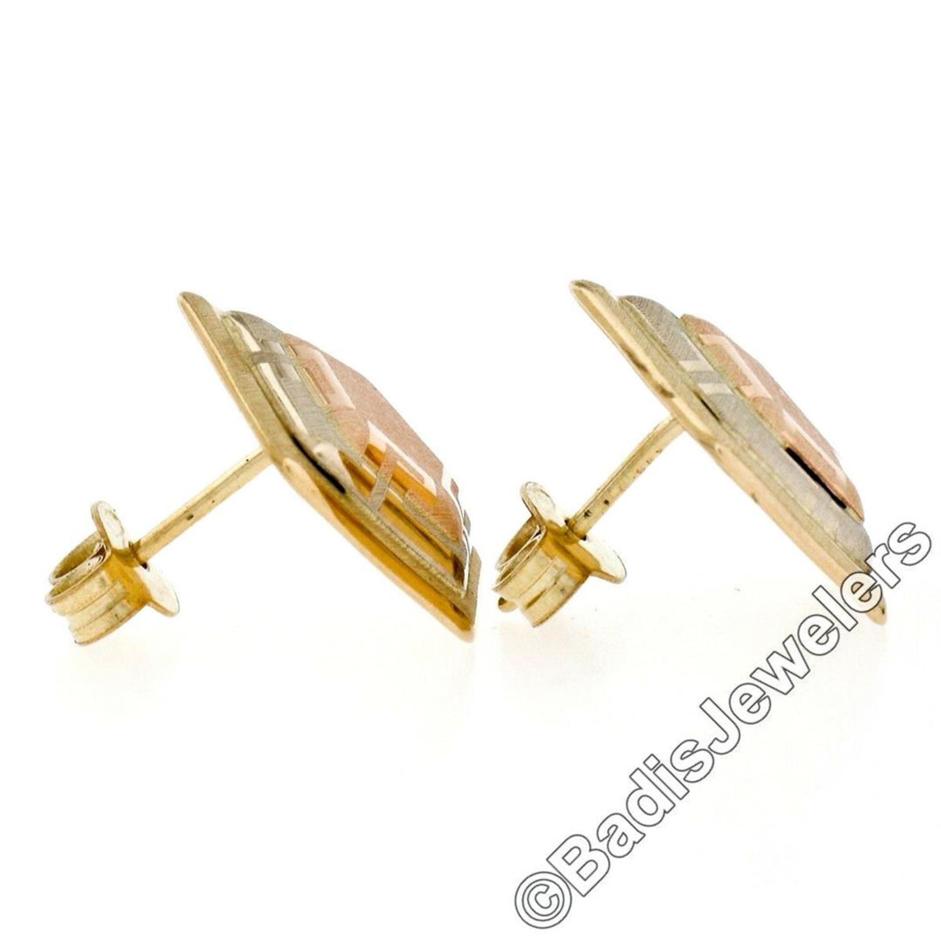 New 14kt Rose, White, and Yellow Gold Stone Finished Tiered Pentagon Stud Earrin - Image 4 of 6