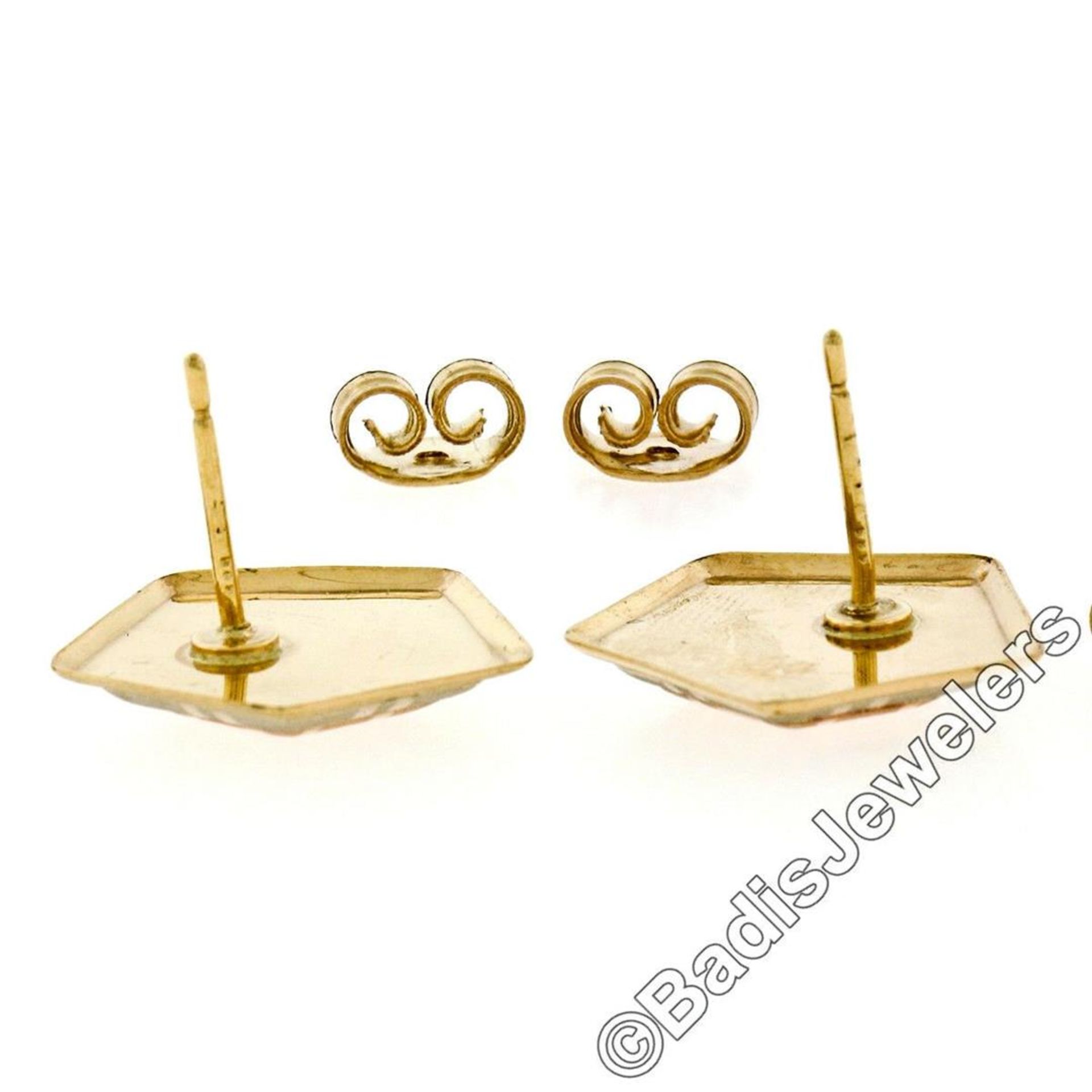 New 14kt Rose, White, and Yellow Gold Stone Finished Tiered Pentagon Stud Earrin - Image 5 of 6