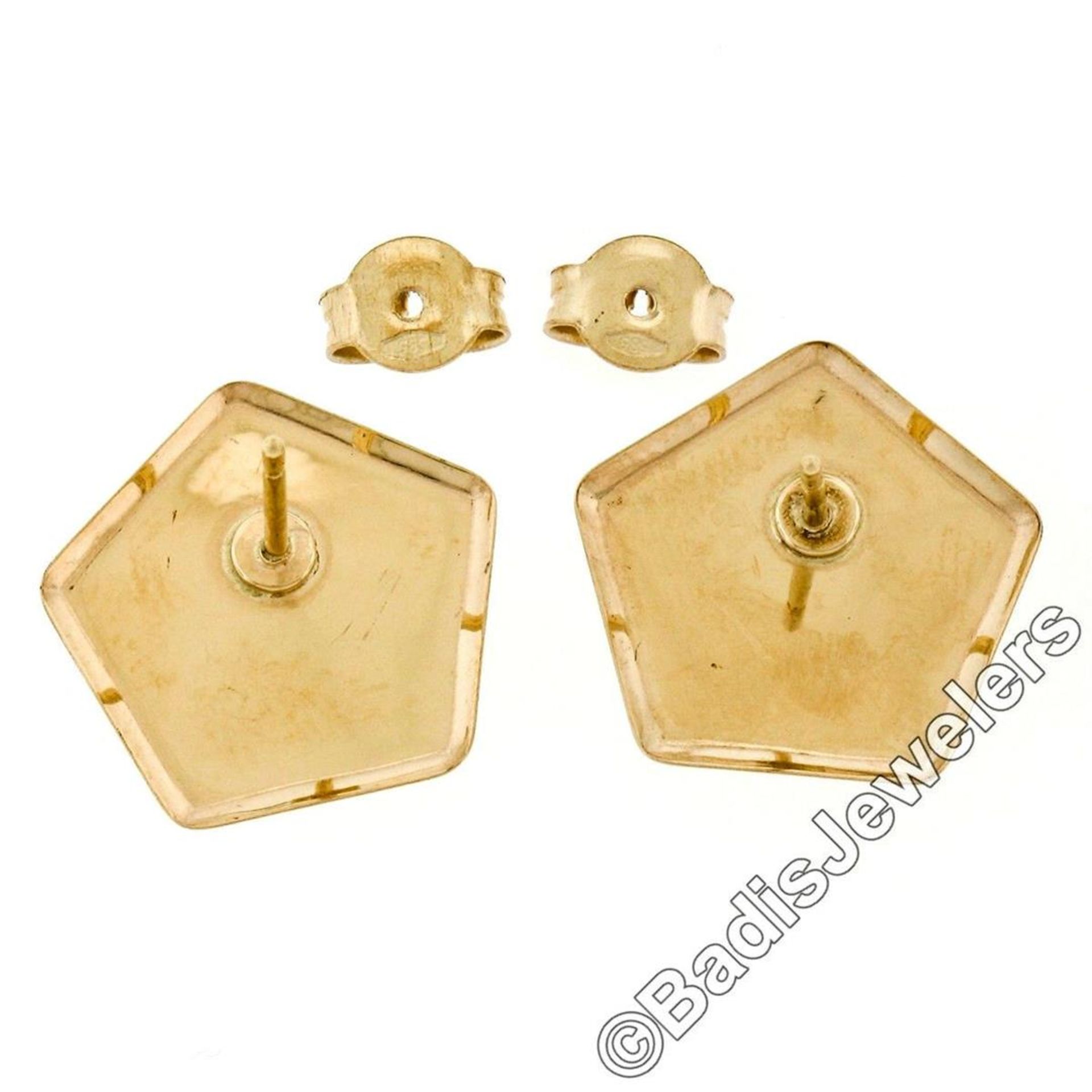 New 14kt Rose, White, and Yellow Gold Stone Finished Tiered Pentagon Stud Earrin - Image 6 of 6