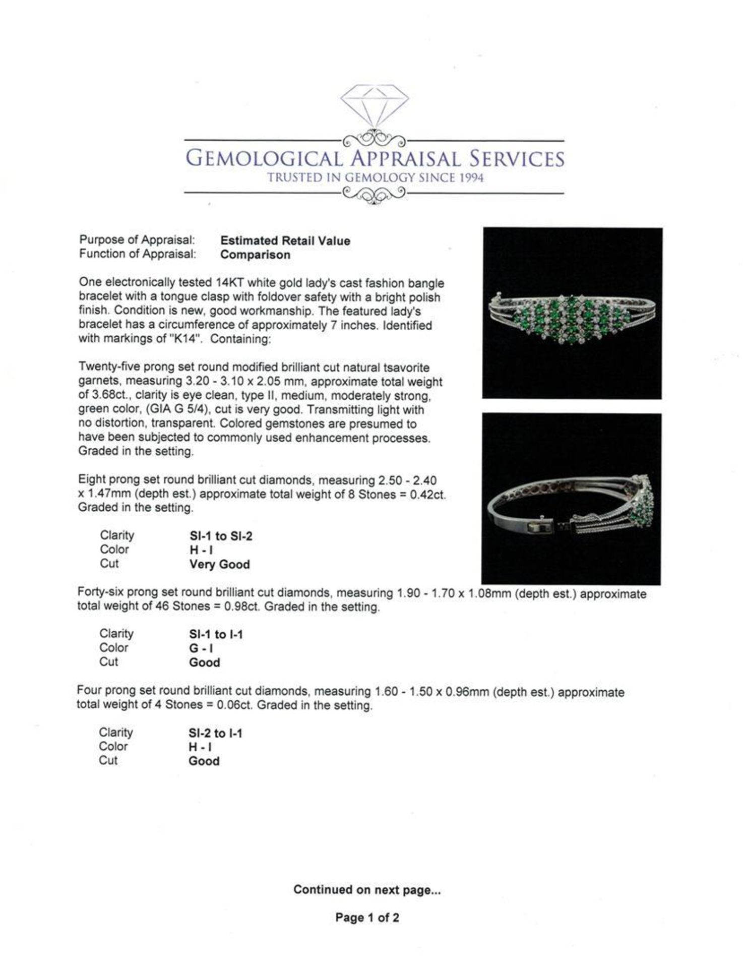 3.68 ctw Tsavorite and Diamond Bracelet - 14KT White Gold - Image 4 of 5