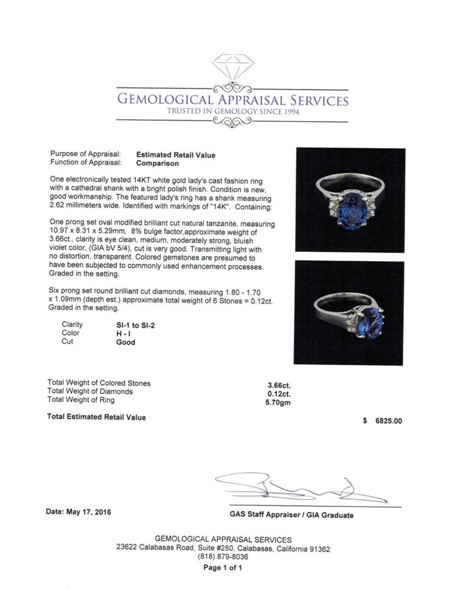 3.66 ctw Tanzanite and Diamond Ring - 14KT White Gold - Image 5 of 5