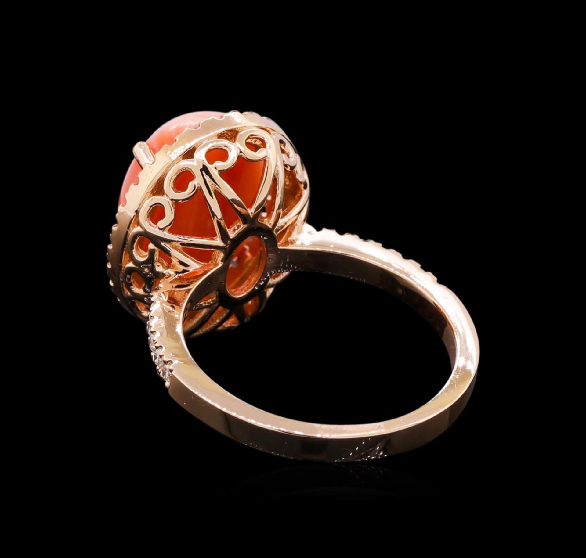 5.66 ctw Coral and Diamond Ring - 14KT Rose Gold - Image 3 of 4