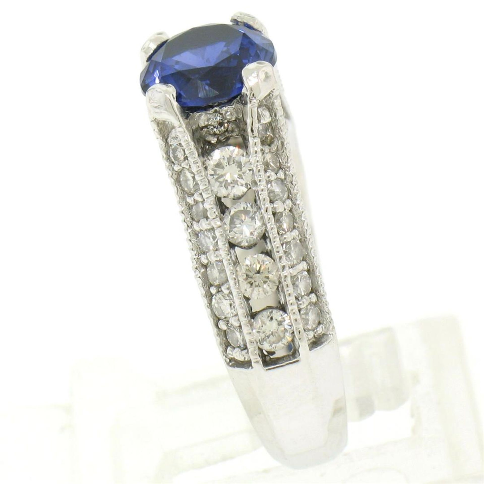 14k White Gold 2.50 ctw FINE Tanzanite Solitaire Round Diamond Open Milgrain Rin - Image 4 of 9