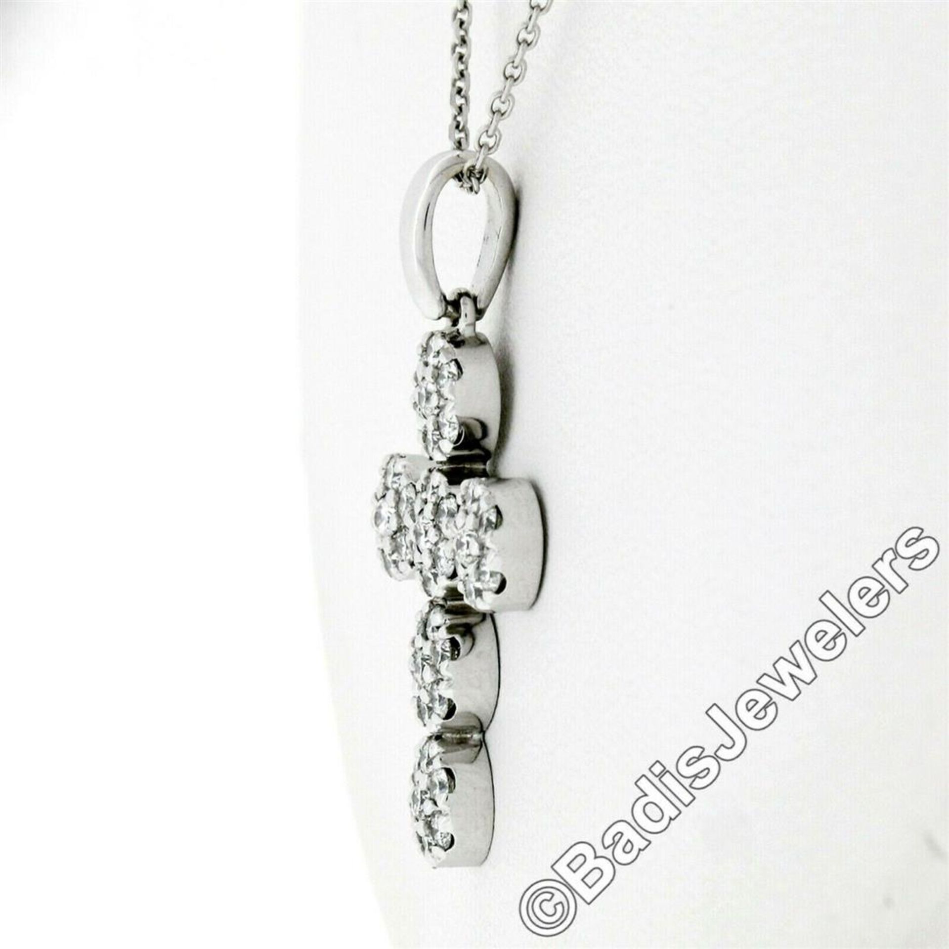 New 14kt White Gold 0.85 ctw Ideal Cut Diamond Multi Circle Cluster Cross Pendan - Image 4 of 7