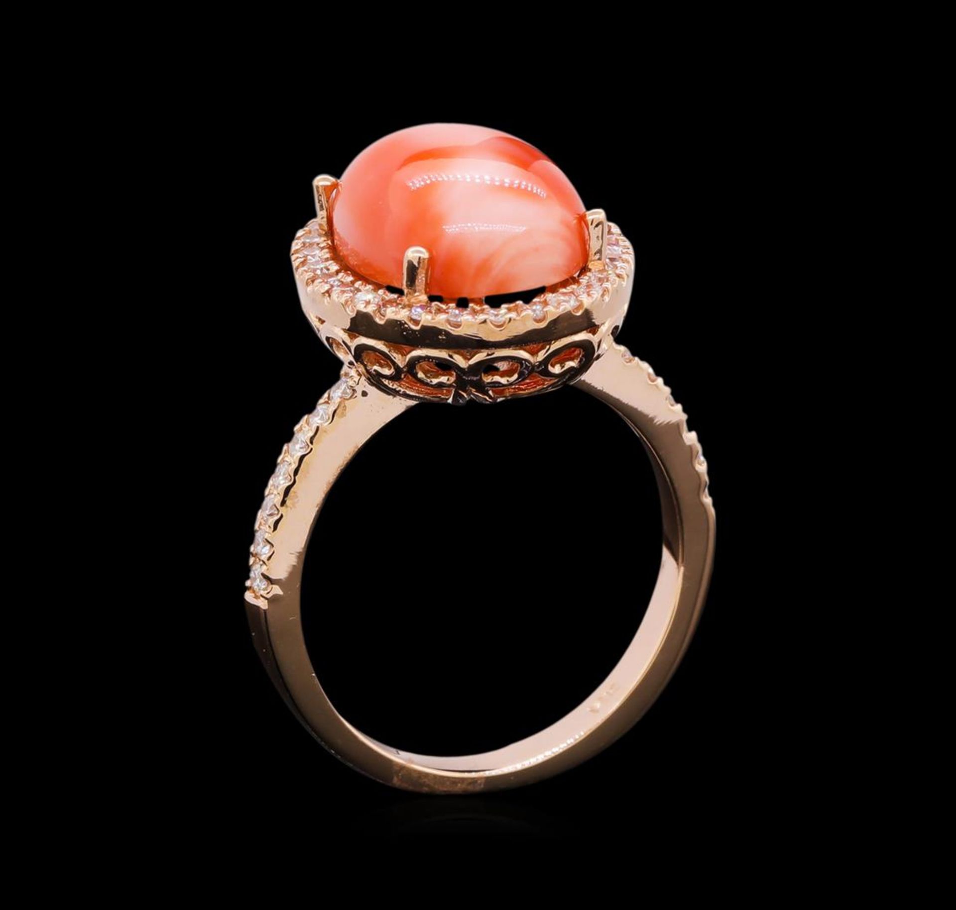 5.66 ctw Coral and Diamond Ring - 14KT Rose Gold - Image 4 of 4