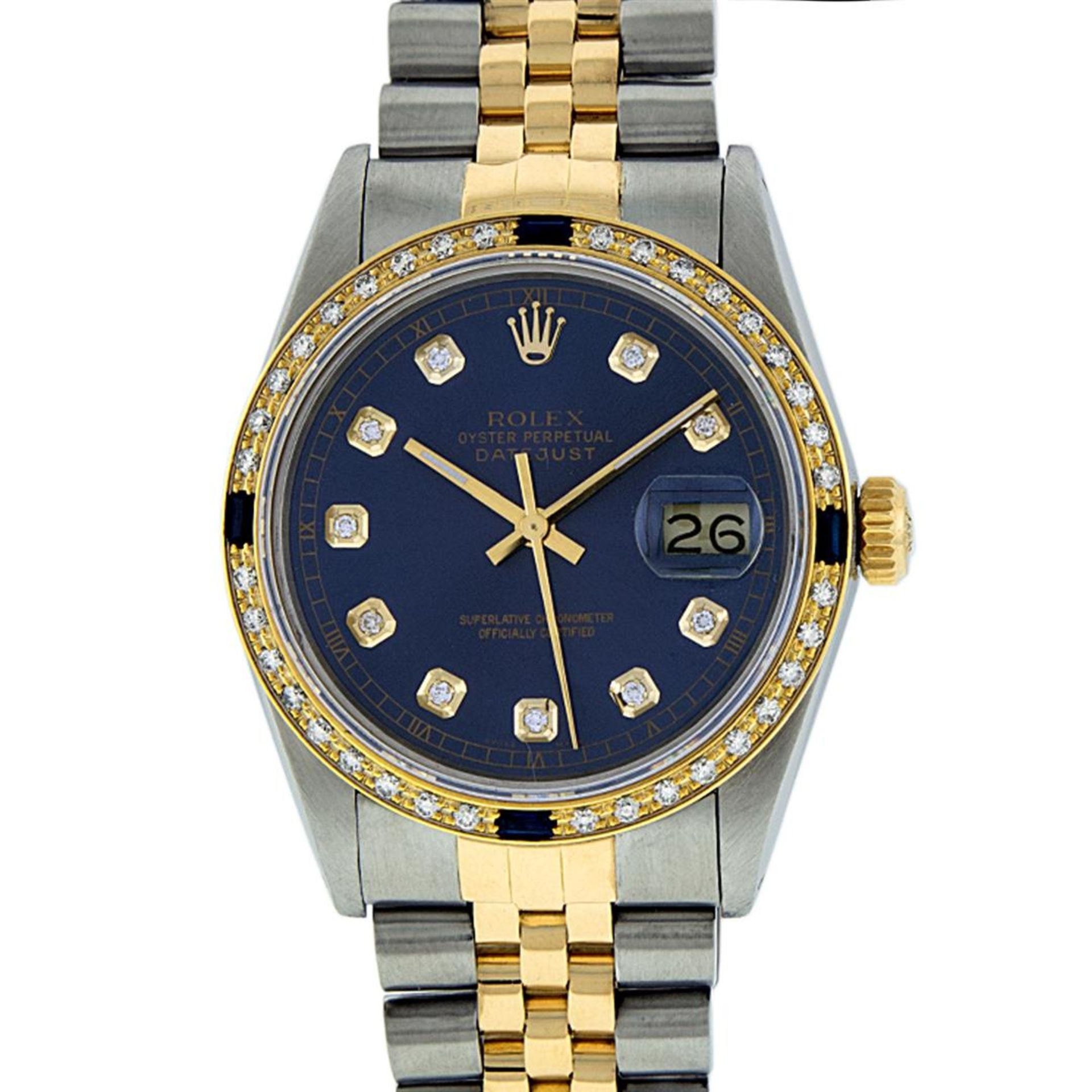 Rolex Mens 2 Tone Blue Diamond & Sapphire Oyster Perpetual Datejust Wriswatch 36 - Image 2 of 9