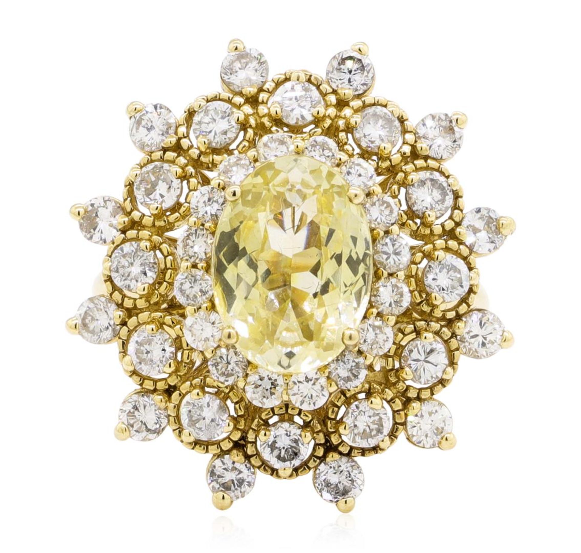 6.09 ctw Oval Mixed Yellow Sapphire And Round Brilliant Cut Diamond Ring - 14KT - Image 2 of 5