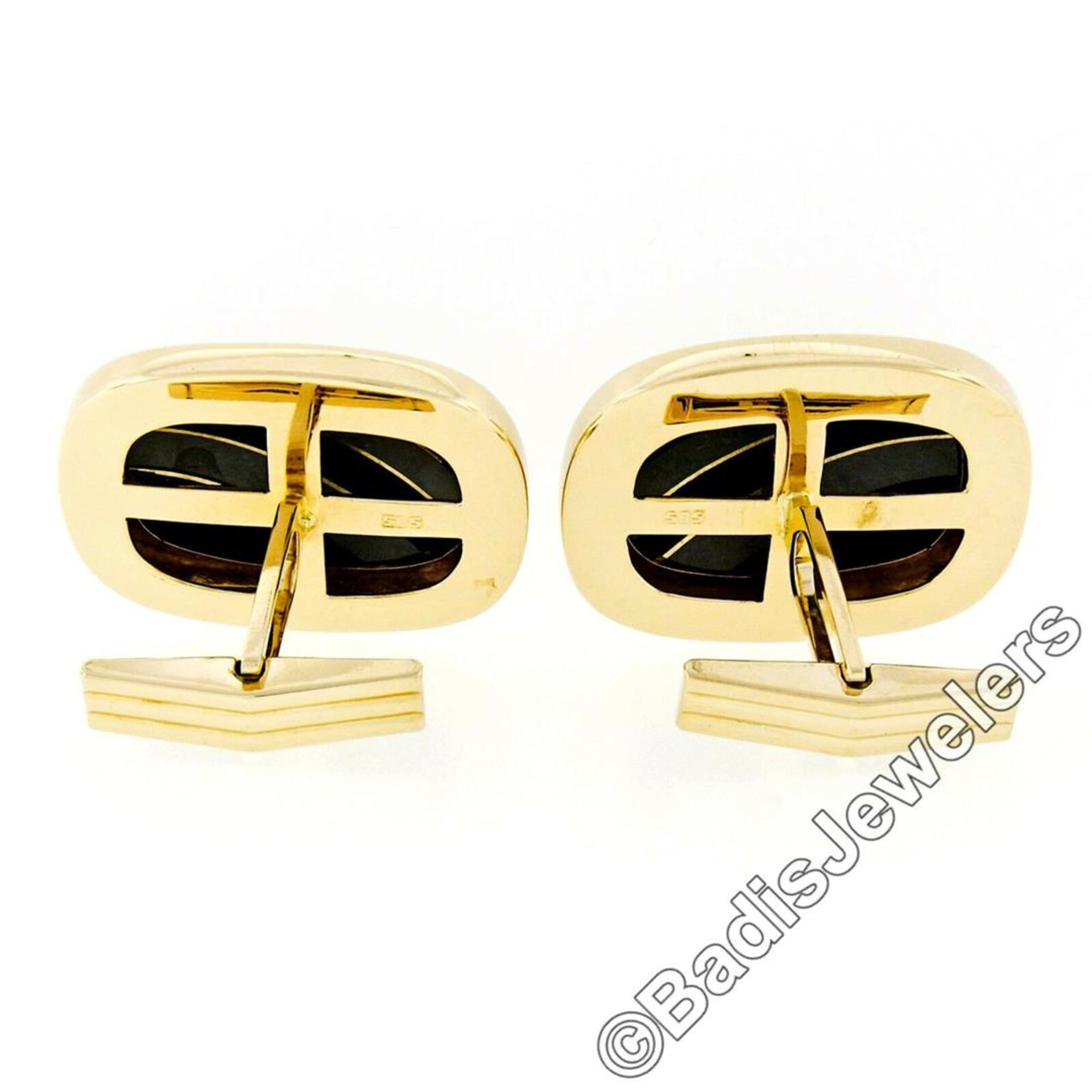 Vintage 14kt Yellow Gold Swivel Cuff Links w/ Hematite Inlaid in Black Onyx - Image 6 of 6