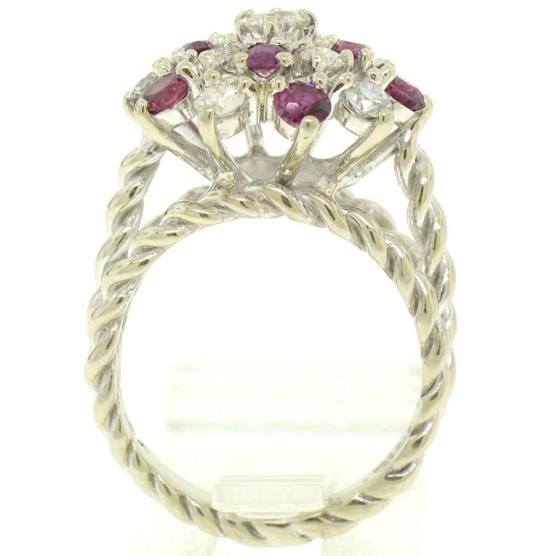 14K White Gold 2.10 ctw Diamond & Ruby Cluster Daisy Twisted Wire Cocktail Ring - Image 4 of 9