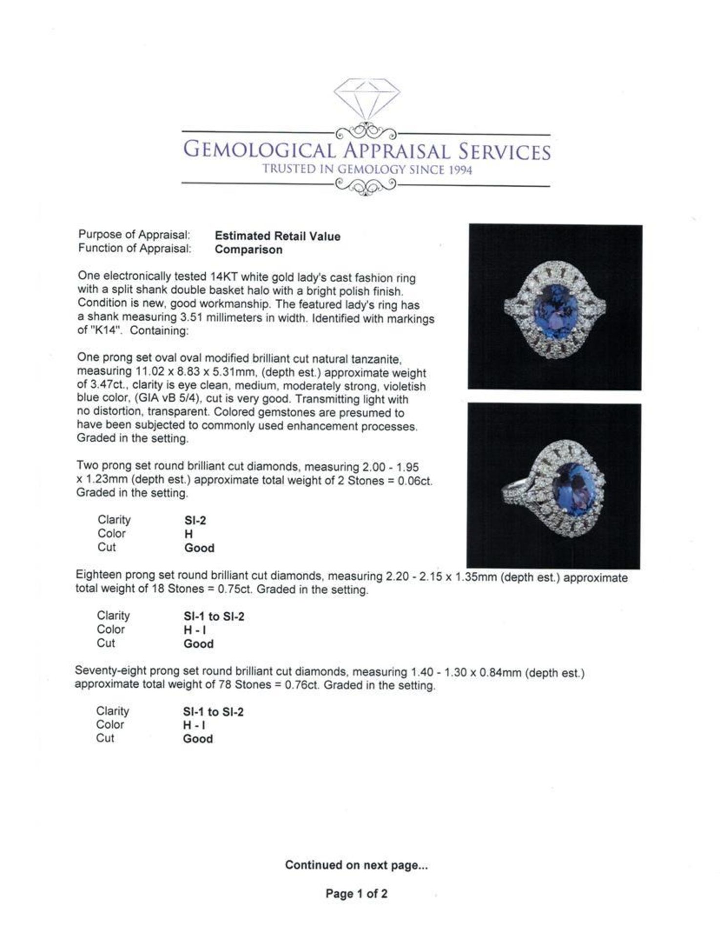 3.47 ctw Tanzanite and Diamond Ring - 14KT White Gold - Image 5 of 6