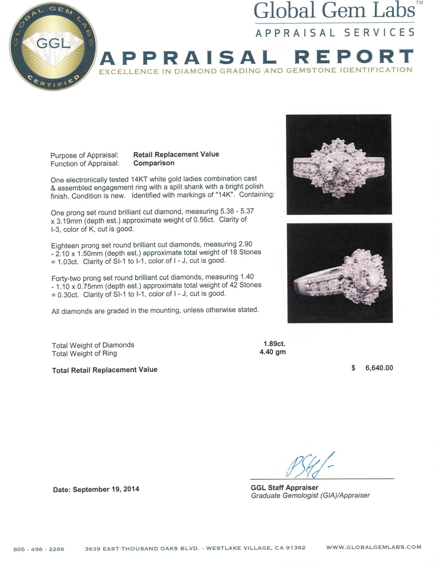 14KT White Gold 1.89 ctw Diamond Ring - Image 5 of 5