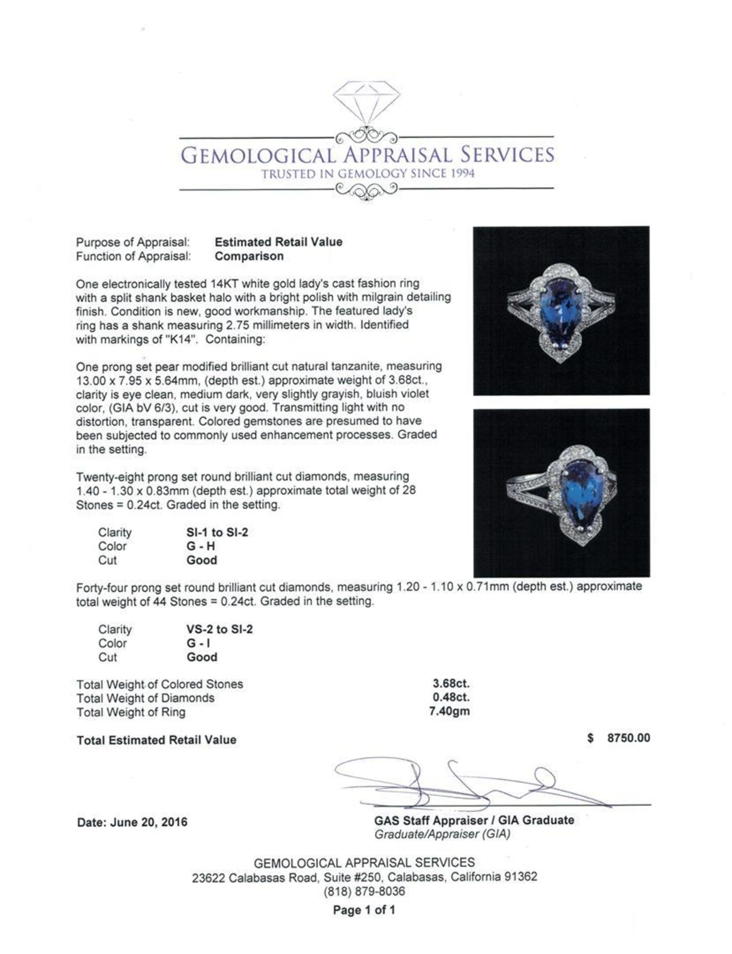 3.68 ctw Tanzanite and Diamond Ring - 14KT White Gold - Image 5 of 5