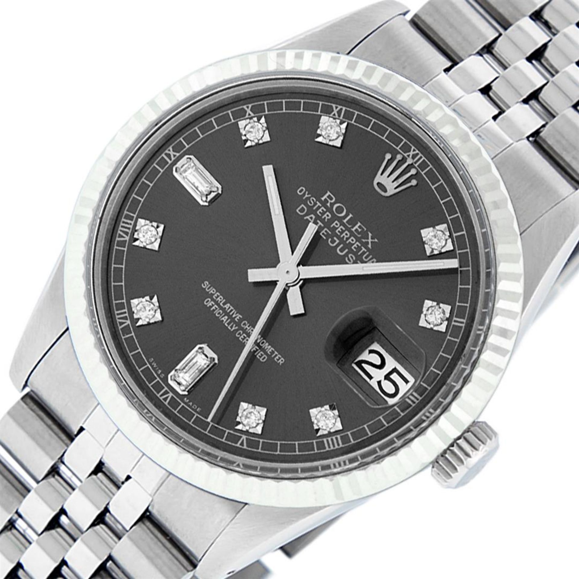 Rolex Mens Stainless Rhodium Diamond 36MM Oyster Perpetual Datejust Wristwatch - Image 3 of 9