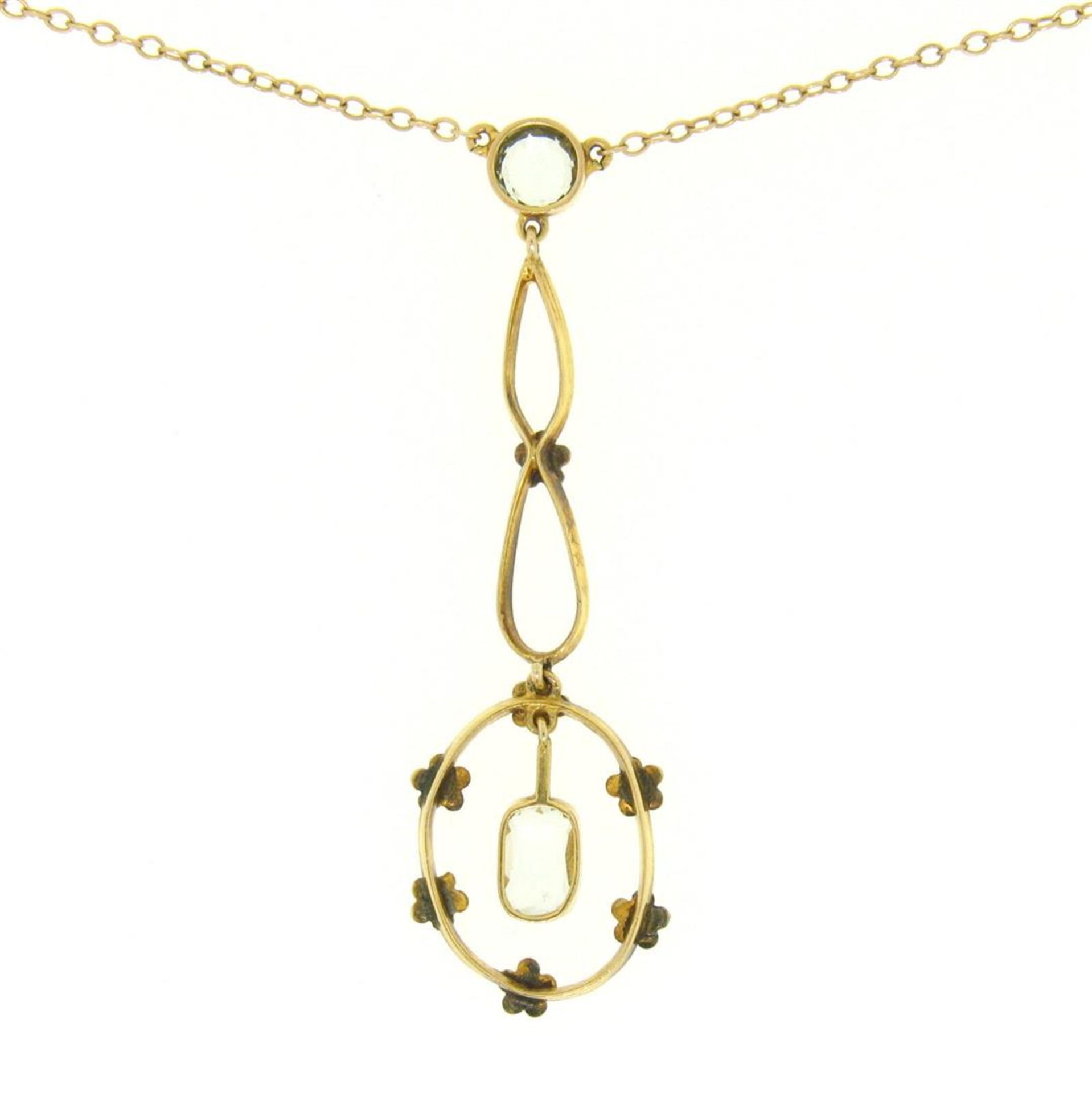 Antique Victorian 10k Yellow Gold Aquamarine Seed Pearl Dangle Pendant Necklace - Image 8 of 9