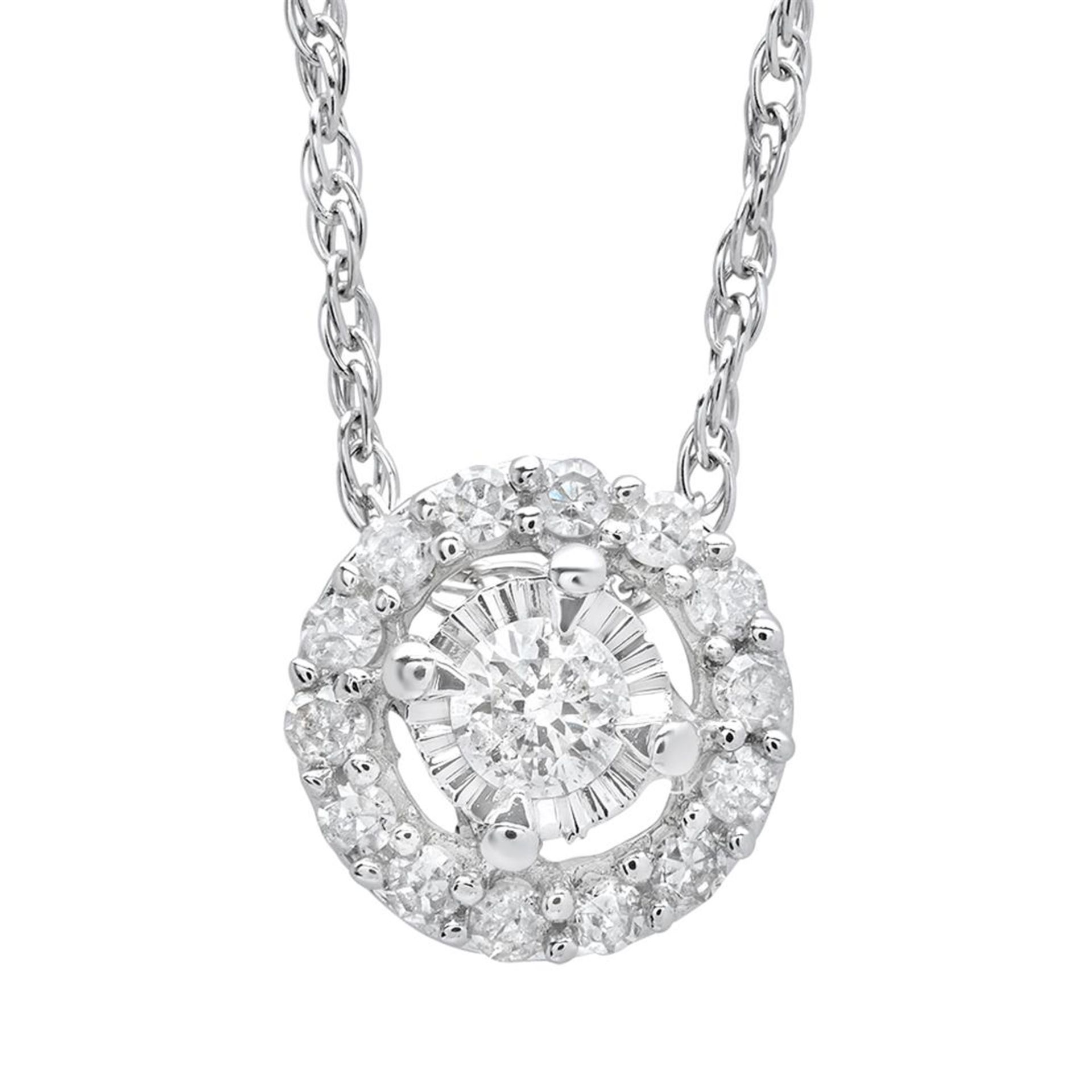 14K White Gold 0.10 ctw Diamond Pendant Necklace, (SI3/SI3/H-I)