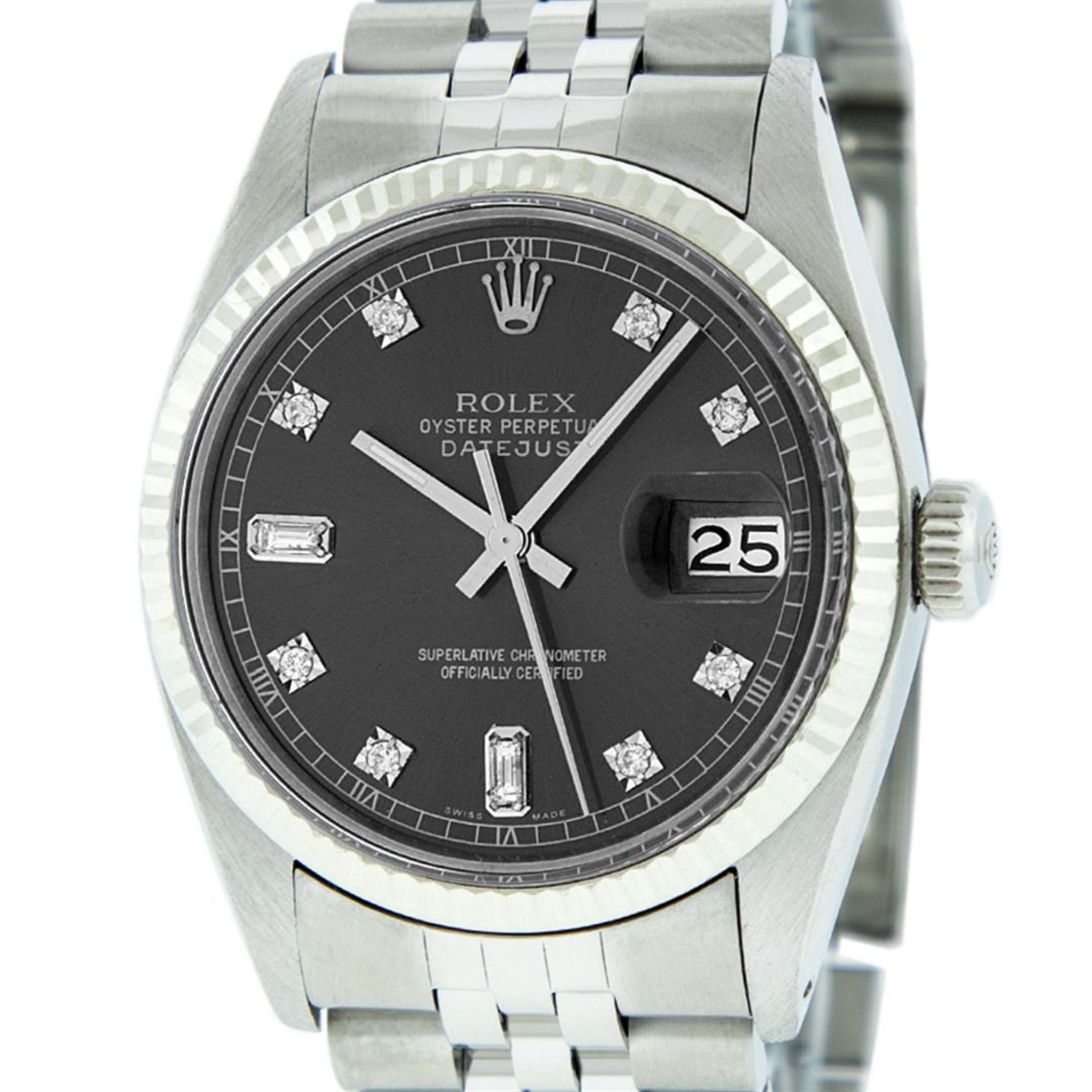 Rolex Mens Stainless Rhodium Diamond 36MM Oyster Perpetual Datejust Wristwatch - Image 2 of 9