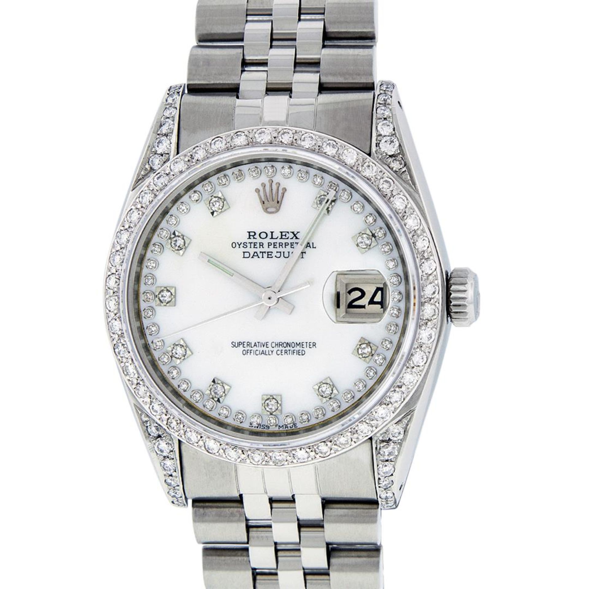 Rolex Mens Stainless Steel Mother Of Pearl Diamond Lugs Datejust Wristwatch - Image 3 of 9