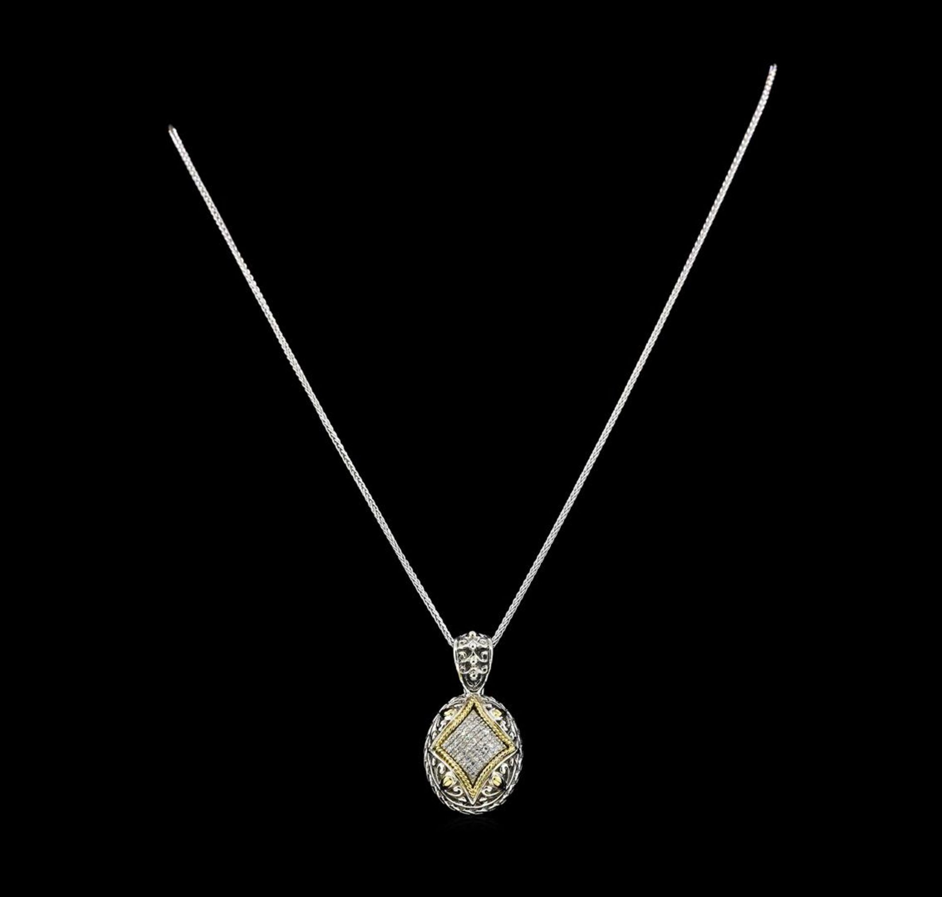 0.25 ctw Diamond Pendant and Chain - Silver/18KT Yellow Gold - Image 2 of 3