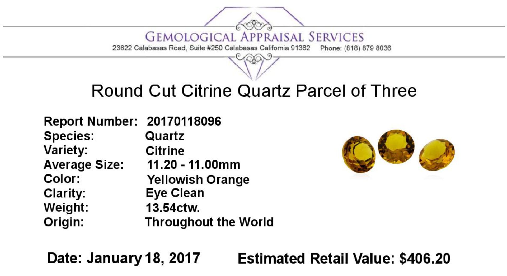 13.54 ctw.Natural Round Cut Citrine Quartz Parcel of Three - Image 3 of 3