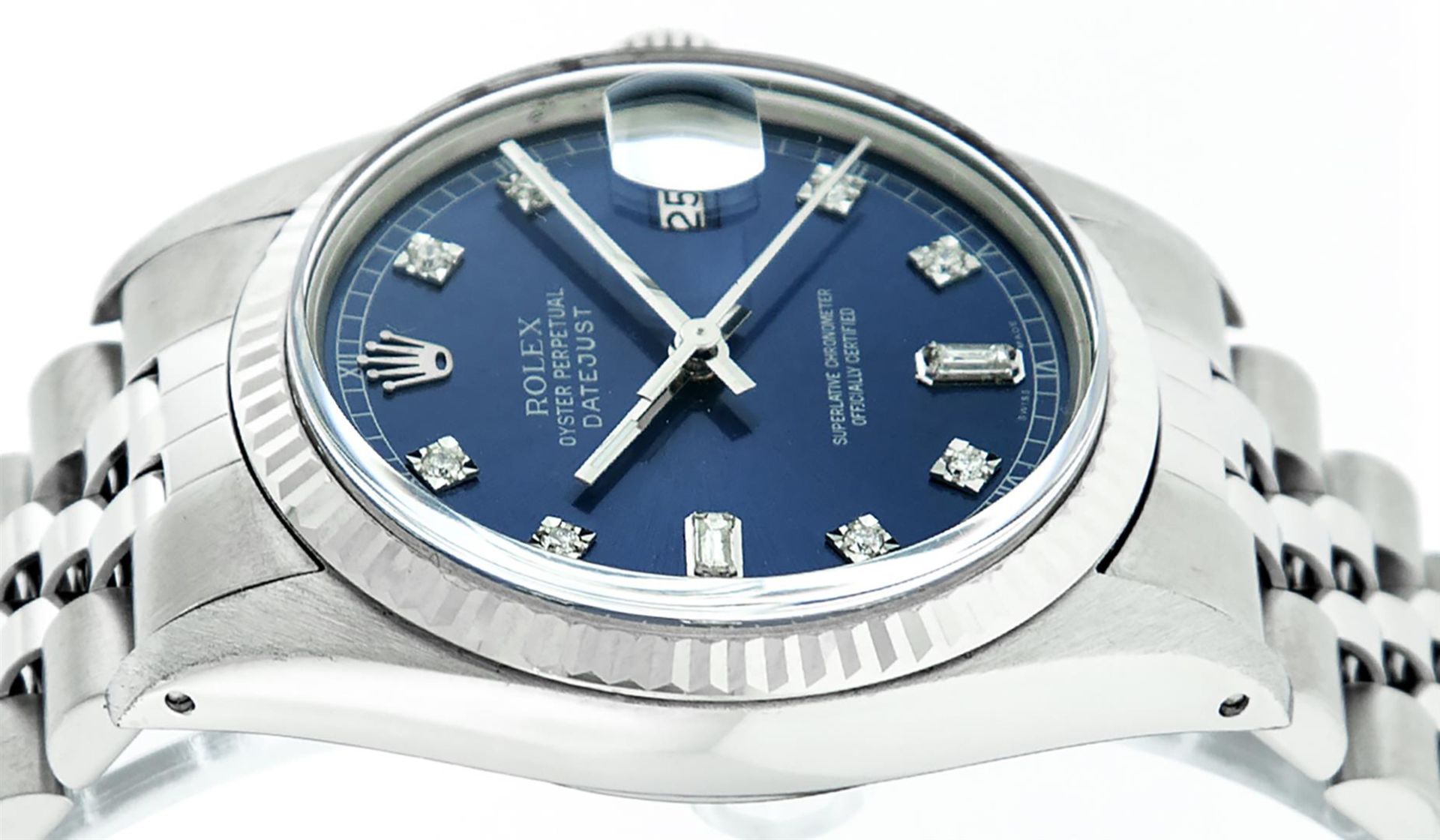 Rolex Mens Stainless Blue Diamond 36MM Oyster Perpetaul Datejust - Image 2 of 9