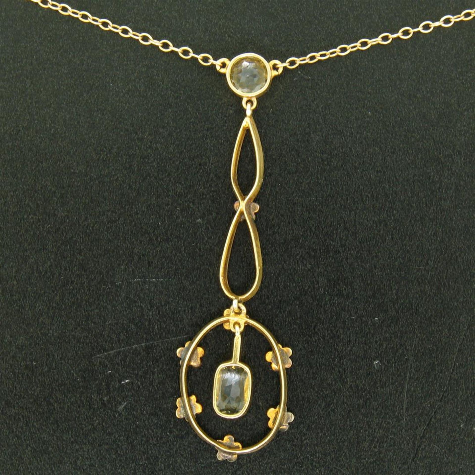 Antique Victorian 10k Yellow Gold Aquamarine Seed Pearl Dangle Pendant Necklace - Image 6 of 9