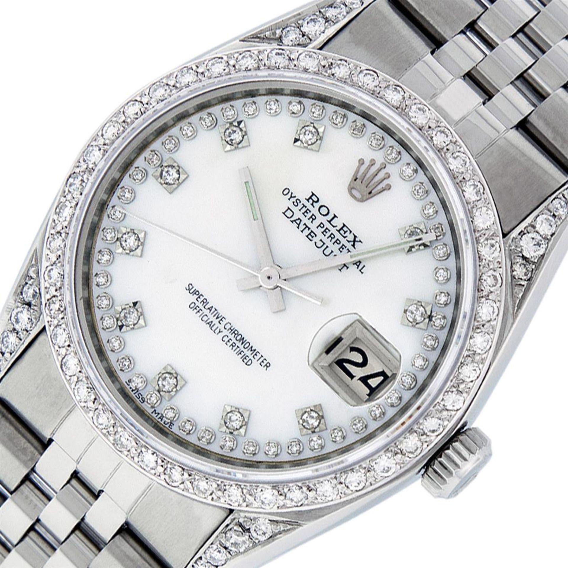 Rolex Mens Stainless Steel Mother Of Pearl Diamond Lugs Datejust Wristwatch - Image 2 of 9