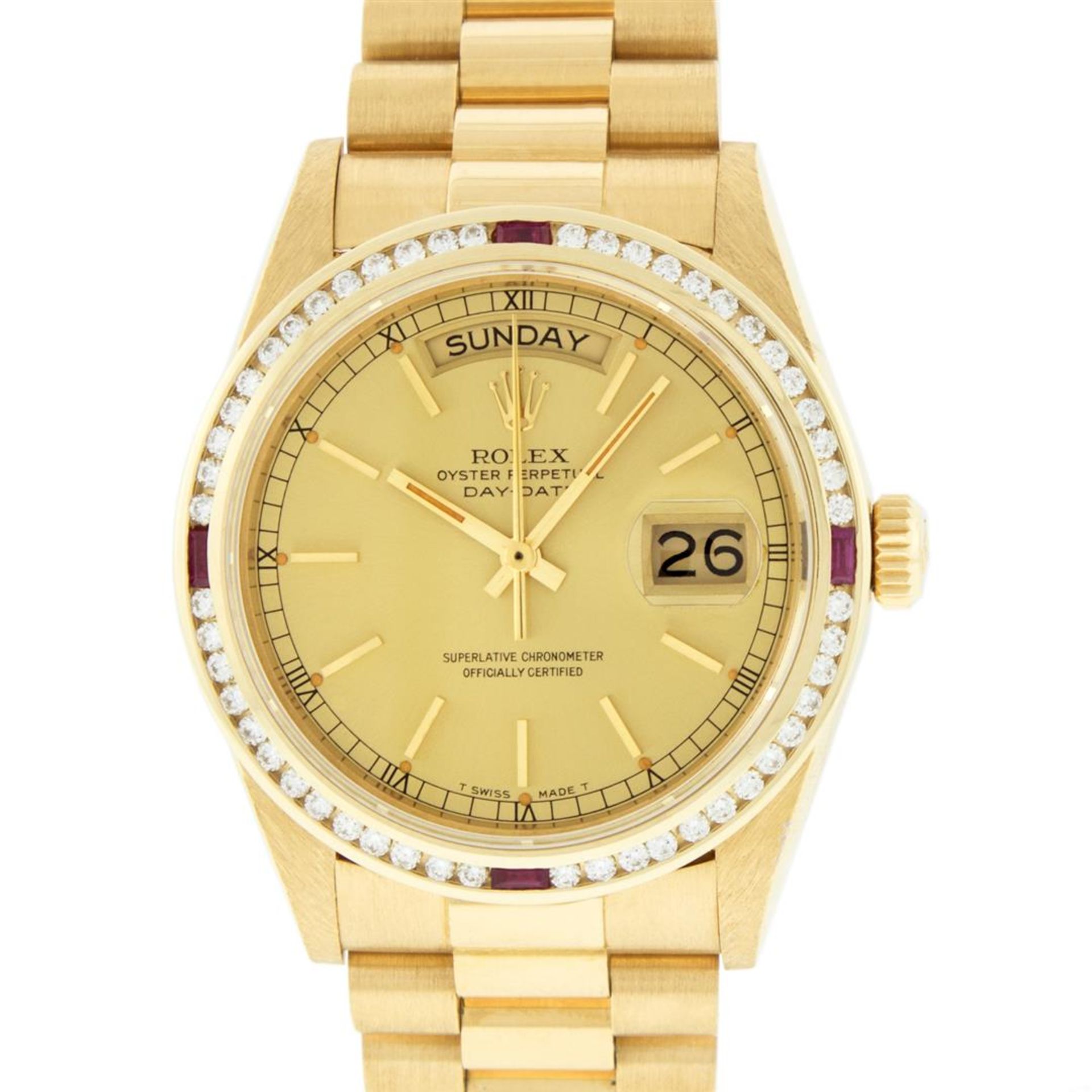 Rolex Mens 18K Yellow Gold Champagne Index & Ruby Quickset President Wristwatch - Image 2 of 9