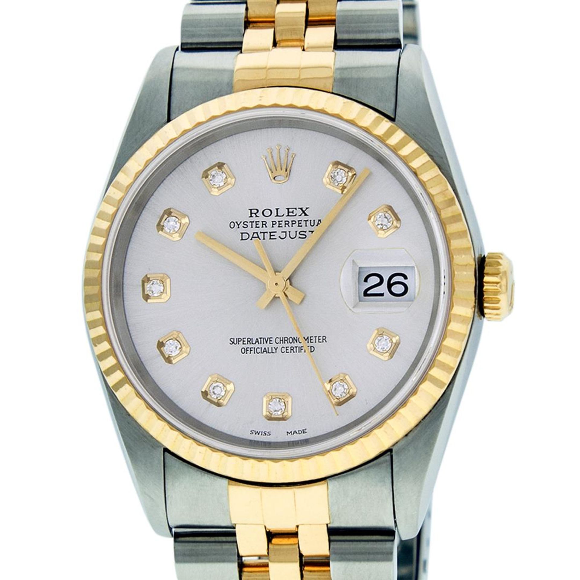 Rolex Mens 2 Tone Silver Diamond 36MM Datejust Wriswatch