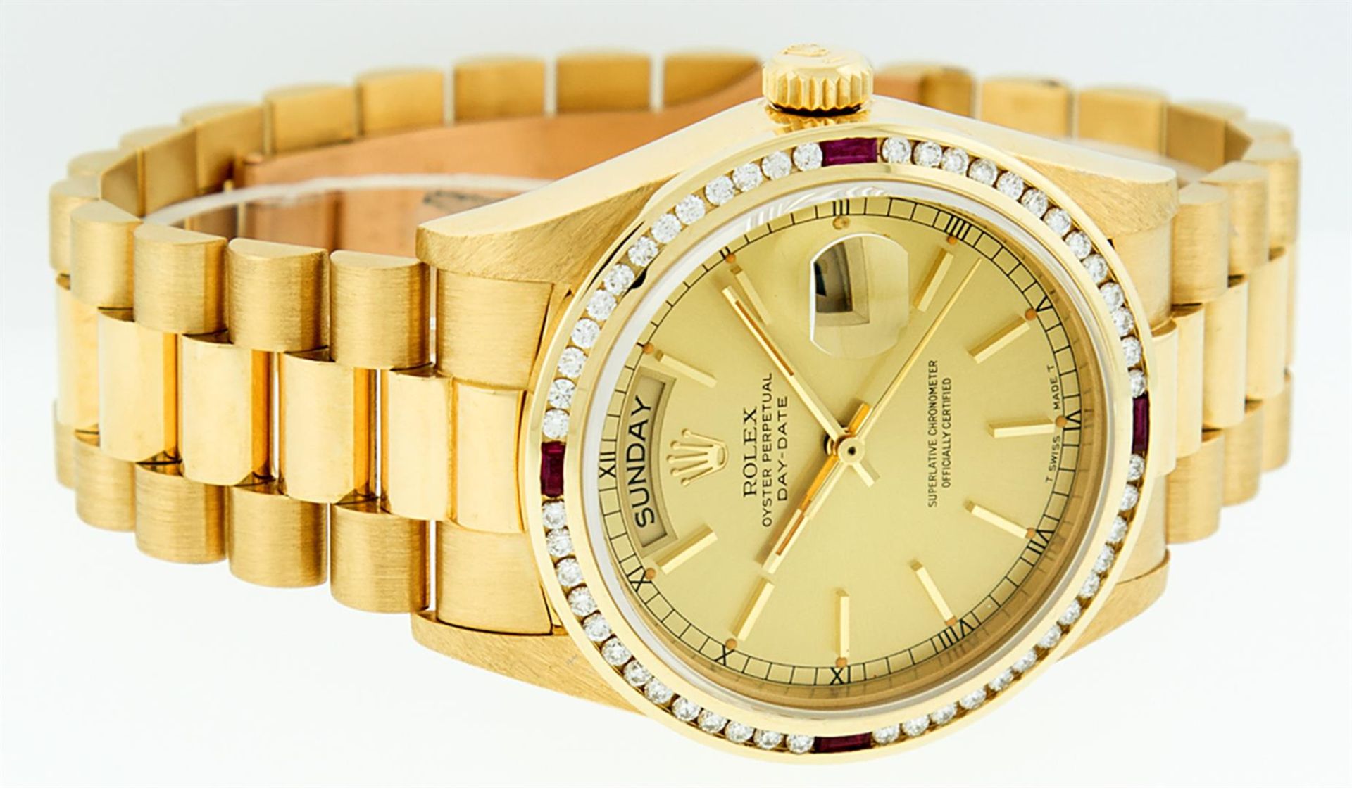 Rolex Mens 18K Yellow Gold Champagne Index & Ruby Quickset President Wristwatch - Image 3 of 9