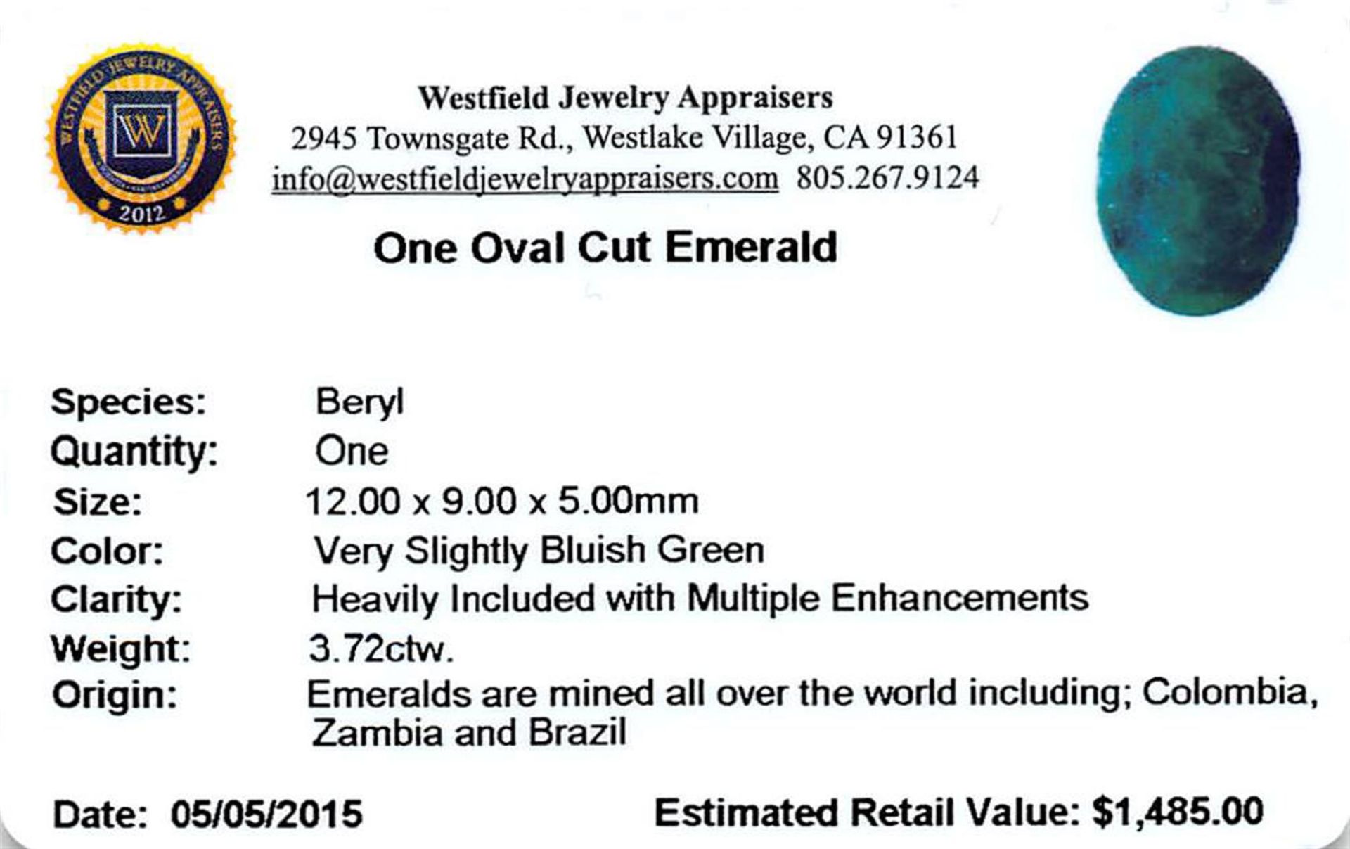 3.72 ctw Oval Emerald Parcel - Image 2 of 2