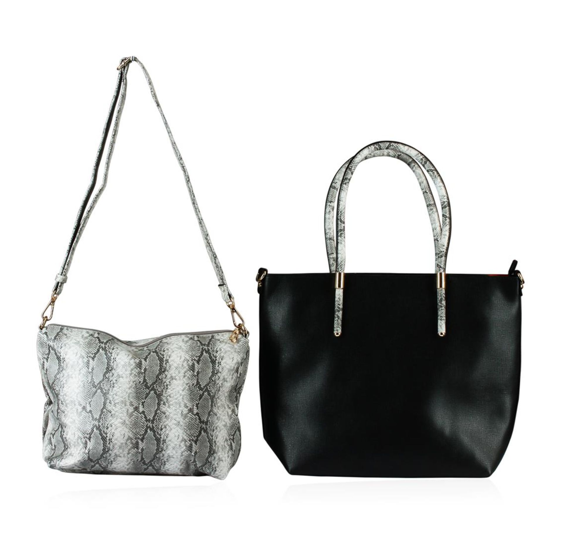 Black and Silver Textured Classic Handbag - Image 2 of 3