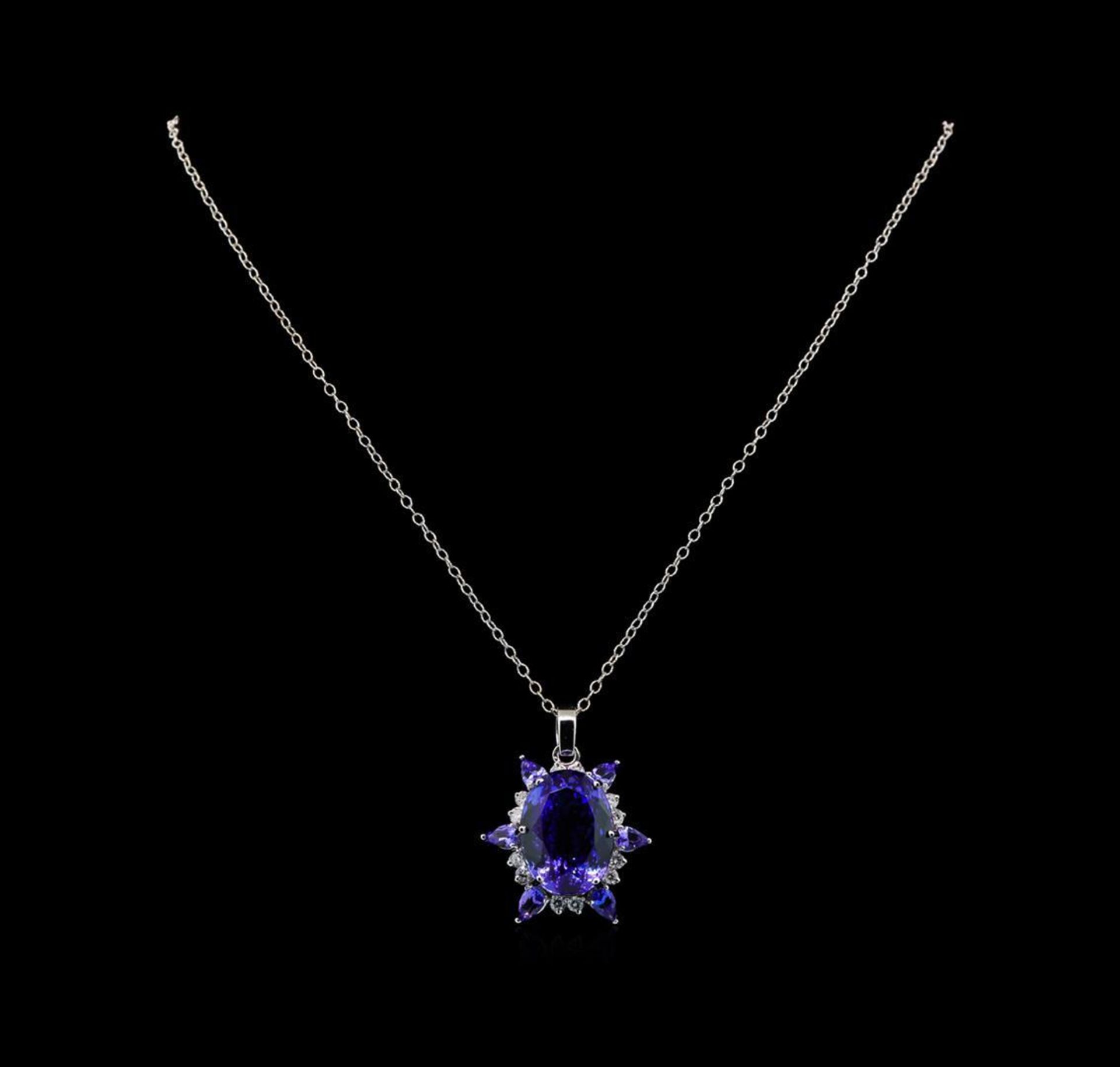 GIA Cert 28.43 ctw Tanzanite and Diamond Pendant With Chain - 14KT White Gold - Image 2 of 4