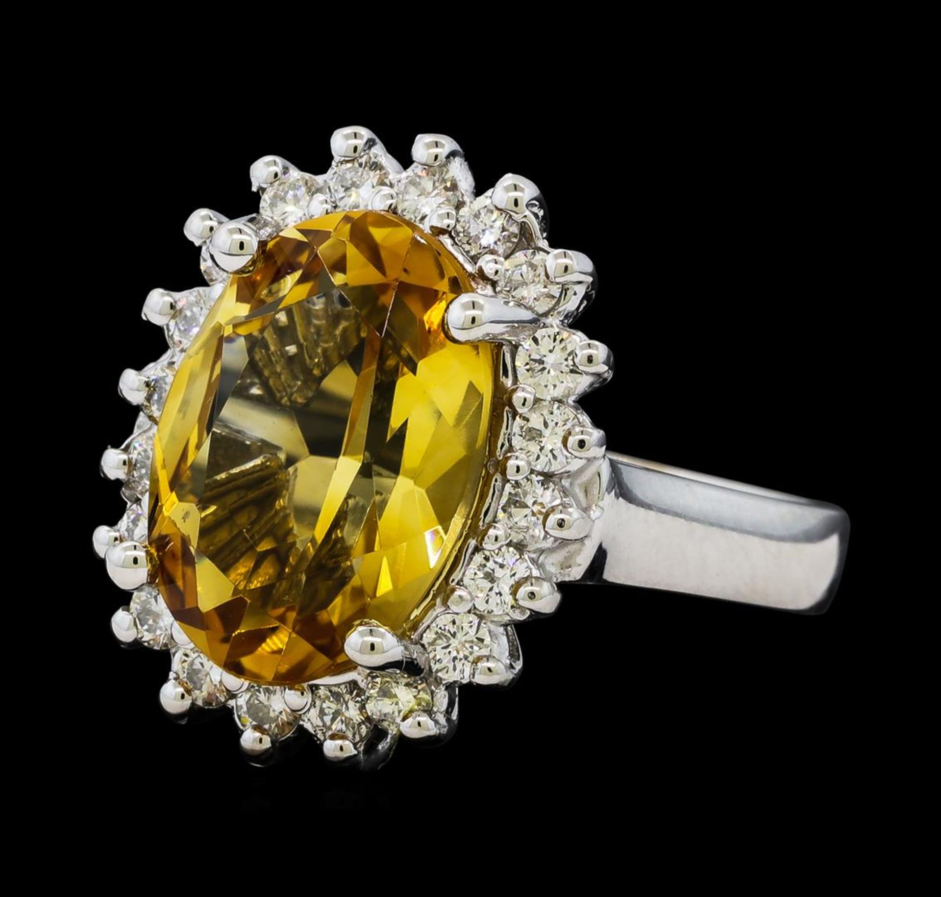 5.37 ctw Citrine Quartz and Diamond Ring - 14KT White Gold