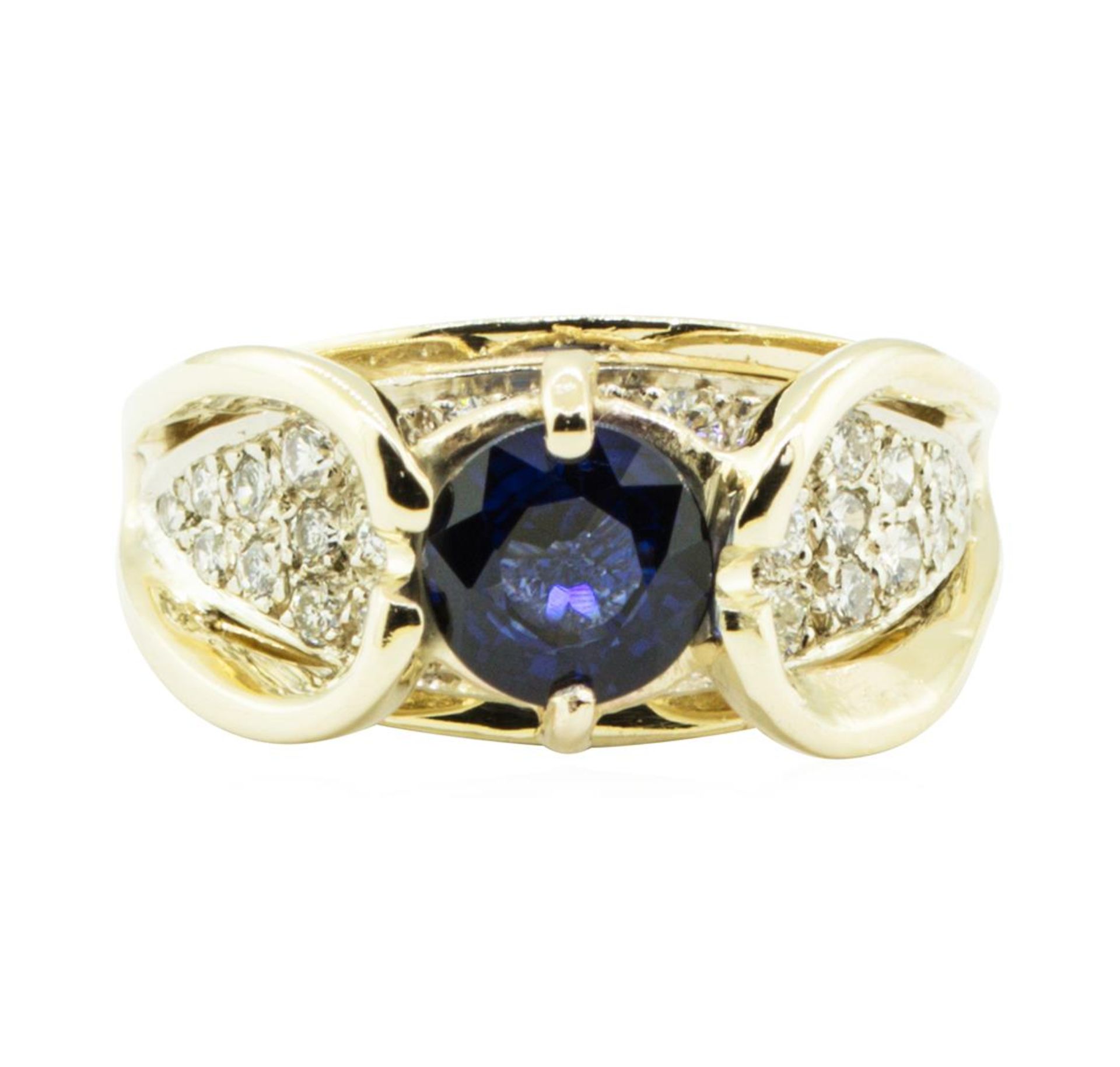 2.24 ctw Round Brilliant Blue Sapphire And Diamond Ring - 14KT Yellow And White - Image 2 of 5