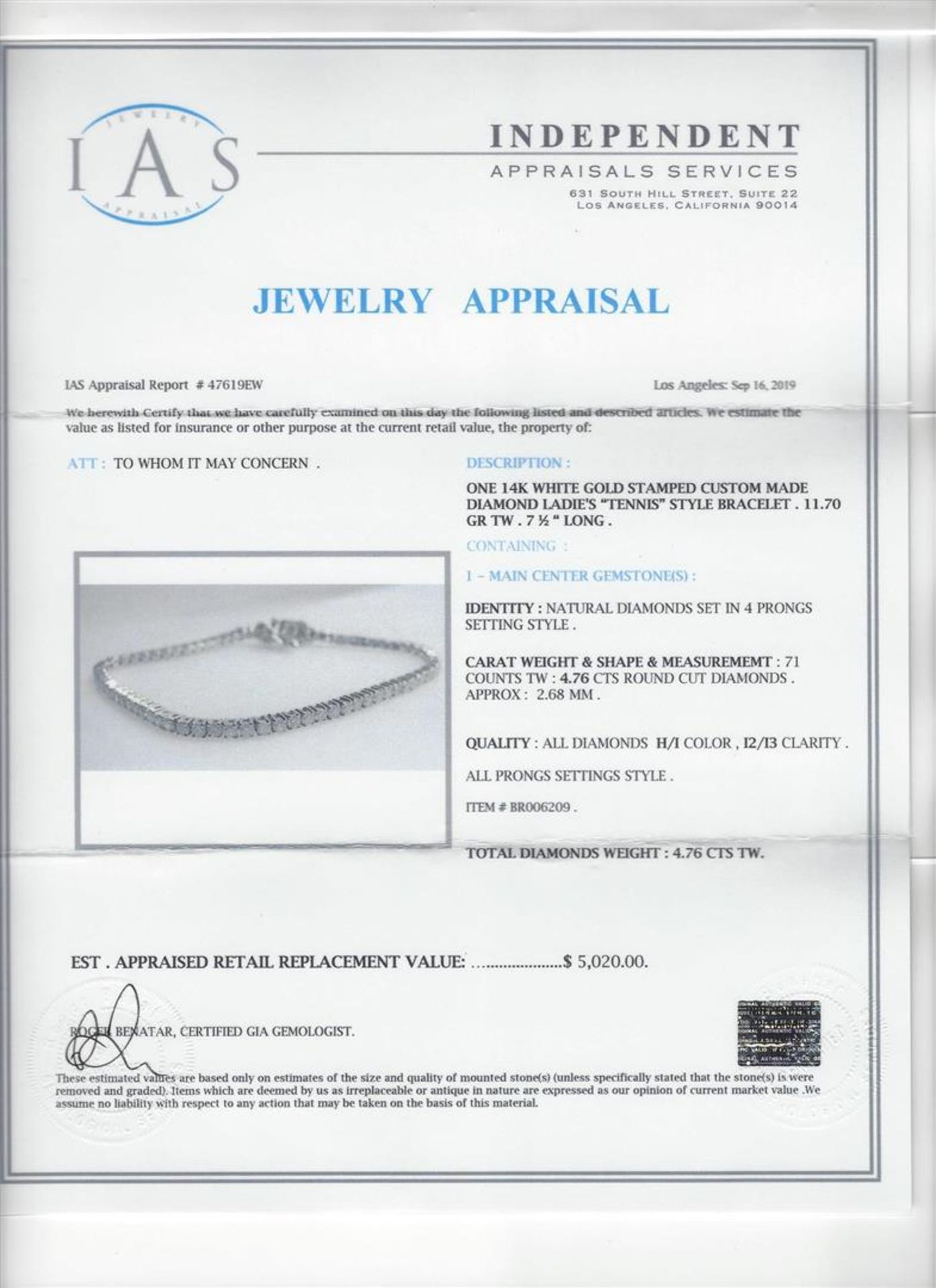 4.76 ctw Diamond Bracelet - 14KT White Gold - Image 4 of 4