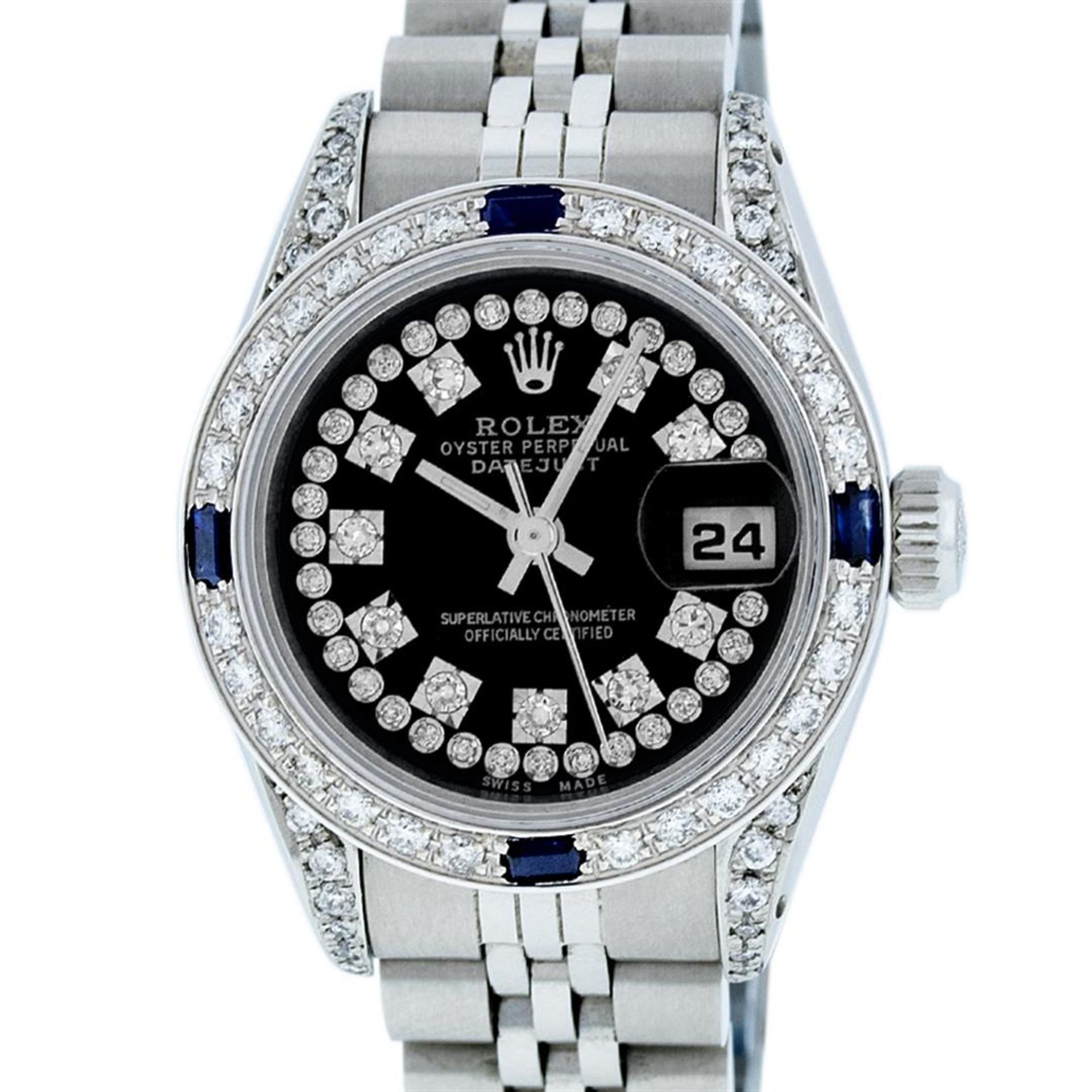 Rolex Ladies Stainless Steel 26MM Black String Diamond Lugs Datejust Wristwatch - Image 2 of 9